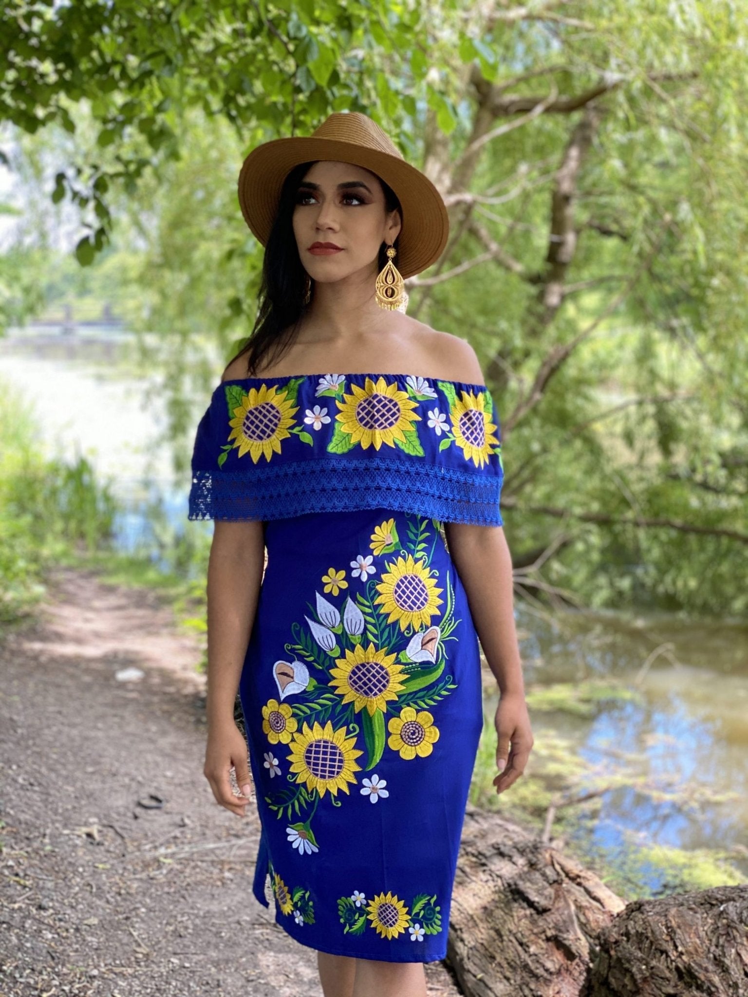 Girasol Alcatraz Mexican Sunflower Dress in Royal Blue