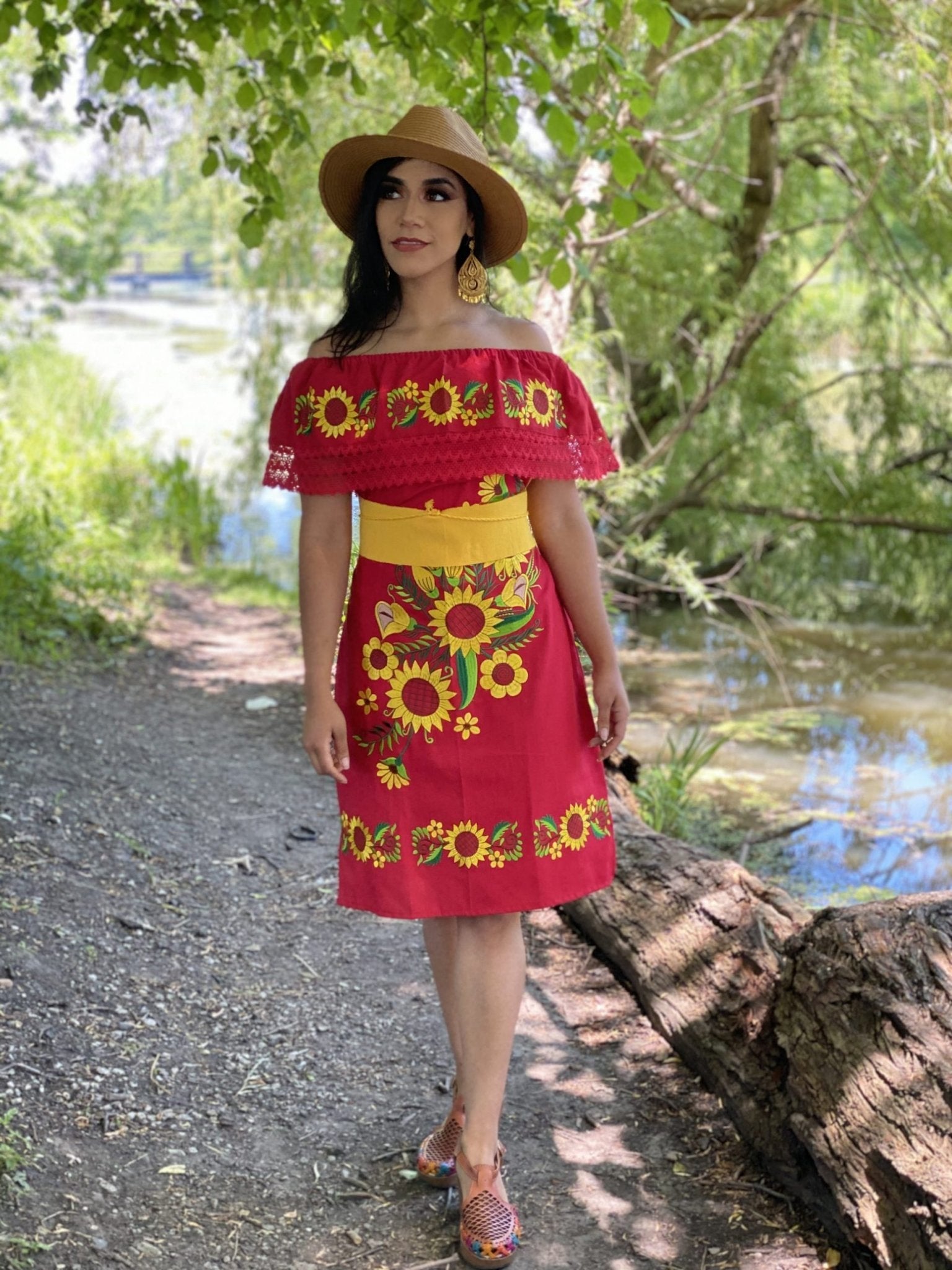 Girasol Alcatraz Mexican Sunflower Dress in Red