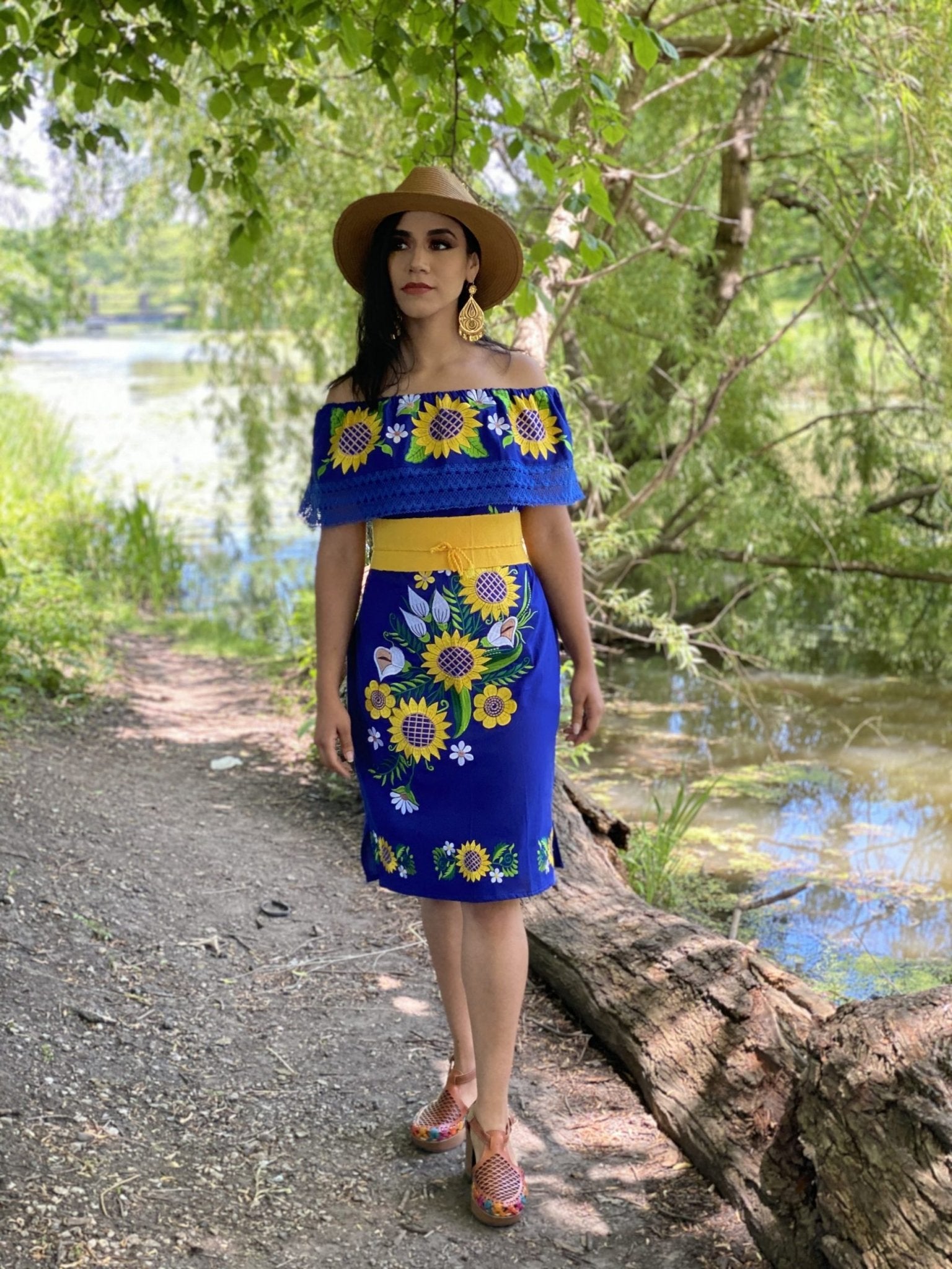 Girasol Alcatraz Mexican Sunflower Dress in Royal Blue