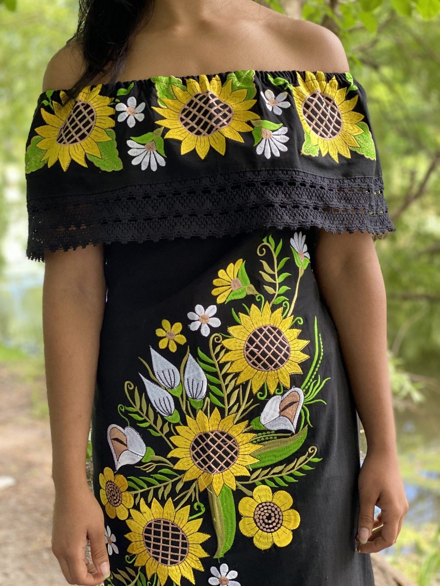 Girasol Alcatraz Mexican Sunflower Dress in Black