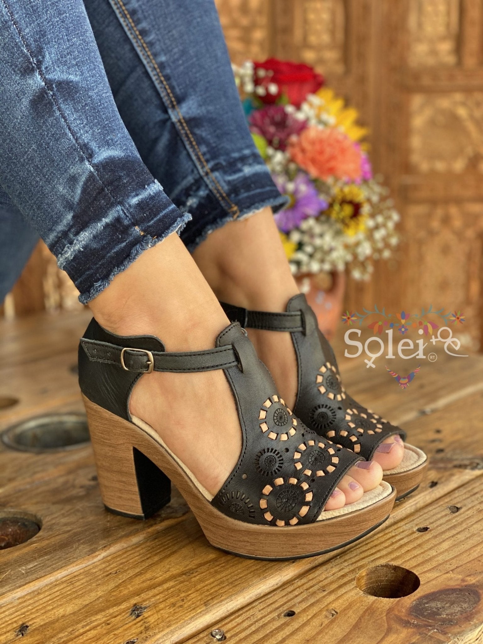 Gloria Heels. Mexican Artisanal Leather Block Heels. - Solei Store