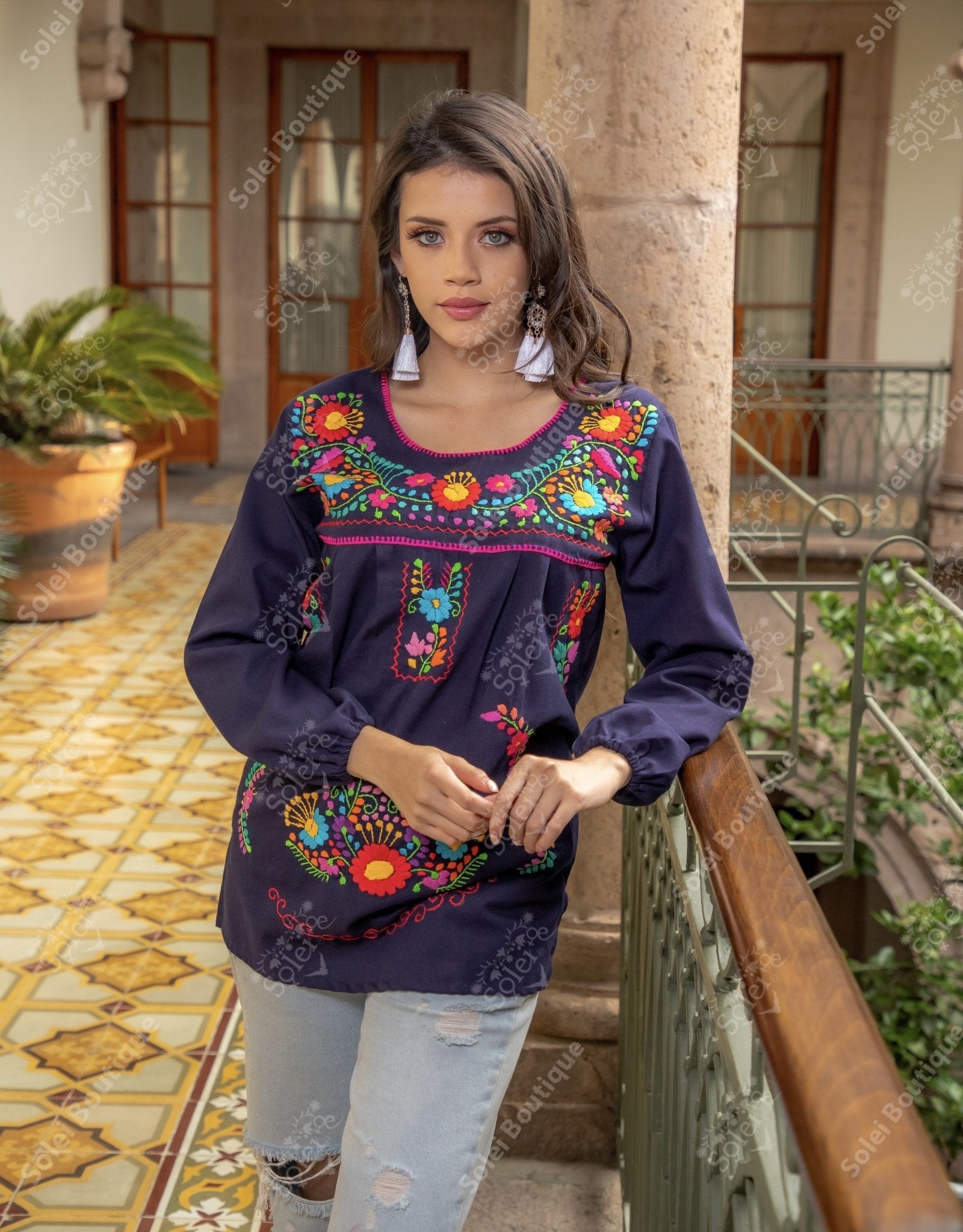 Hand Embroidered Floral Blouse. Hilda Blouse. - Solei Store