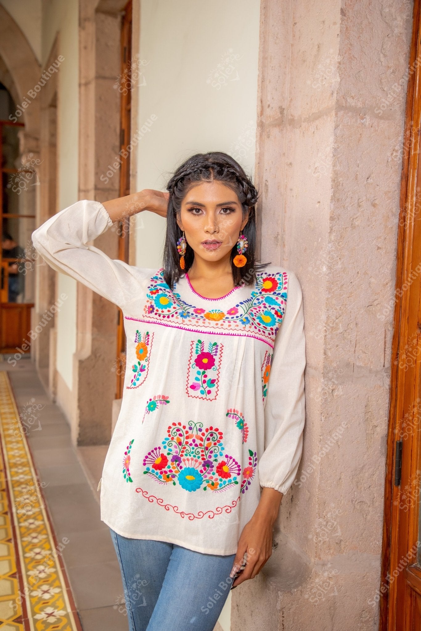 Hand Embroidered Floral Blouse. Hilda Blouse. - Solei Store