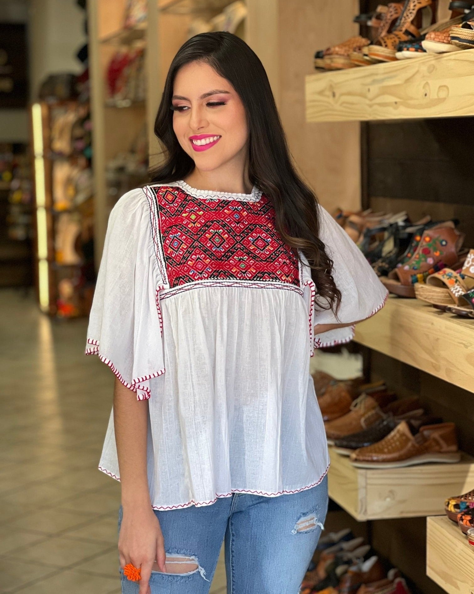 Hand Embroidered Mexican Tunic Blouse. Luz Maria Blouse. - Solei Store