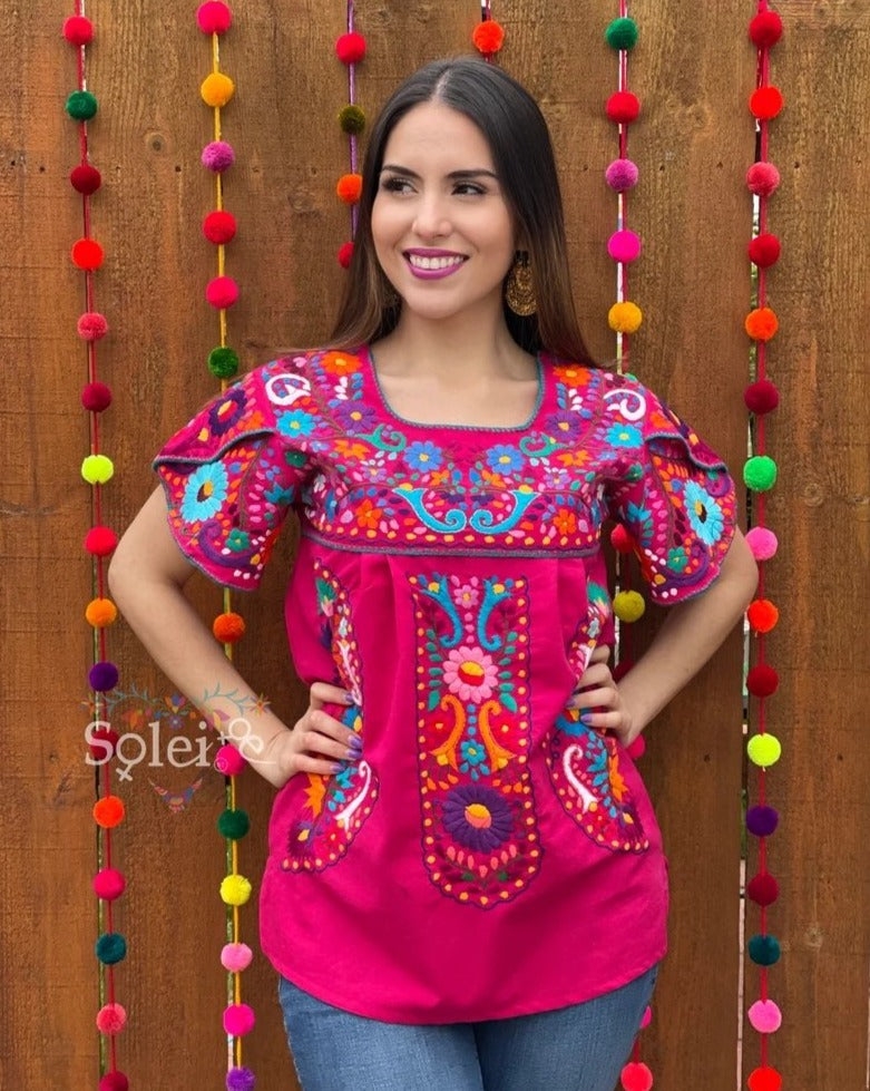 Hand Embroidered Multicolor Blouse. Floral Mexican Artisanal Blouse. Camelia Blouse - Solei Store