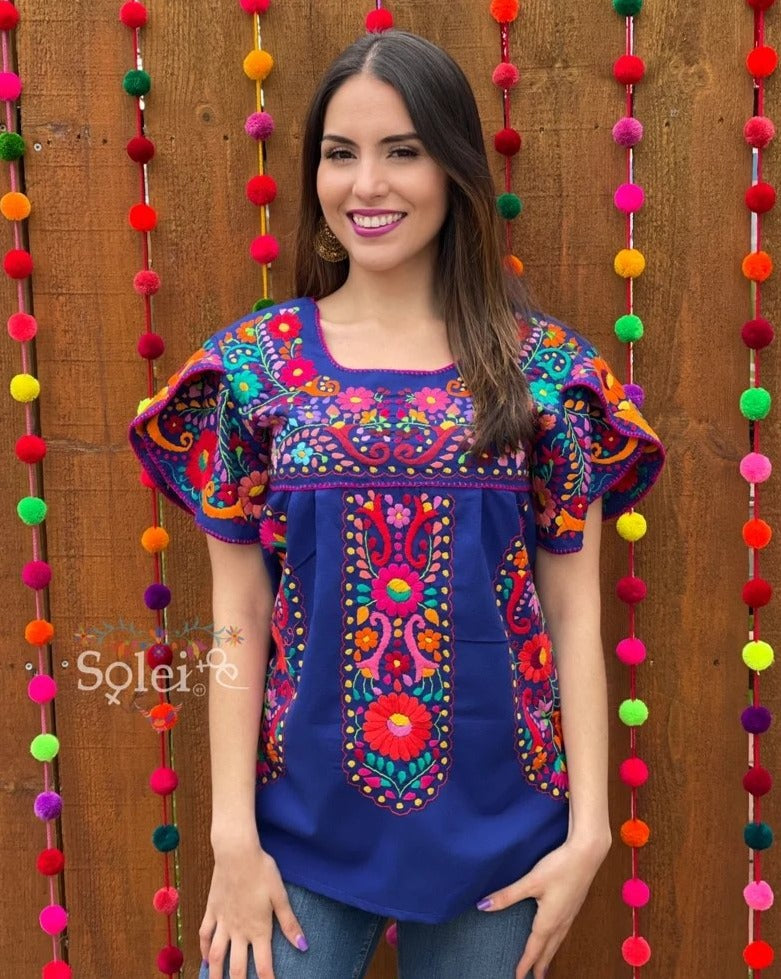 Hand Embroidered Multicolor Blouse. Floral Mexican Artisanal Blouse. Camelia Blouse - Solei Store