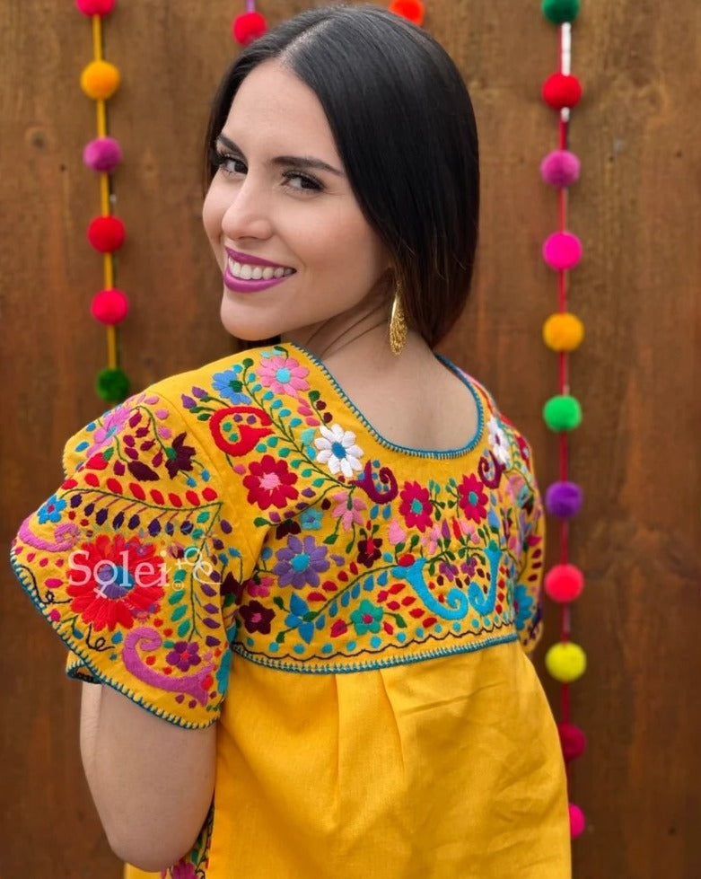 Hand Embroidered Multicolor Blouse. Floral Mexican Artisanal Blouse. Camelia Blouse - Solei Store
