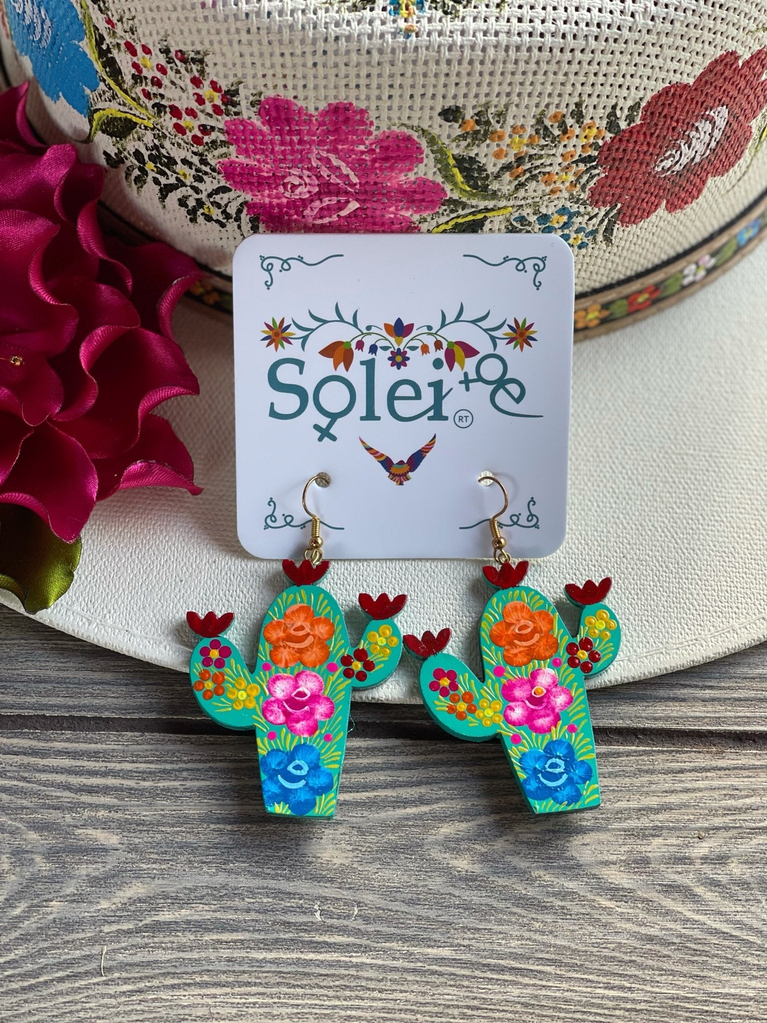 Hand Painted Artisanal Earrings. Mexican Cactus Earrings. Mexican Earrings. Aretes Cactus - Solei Store