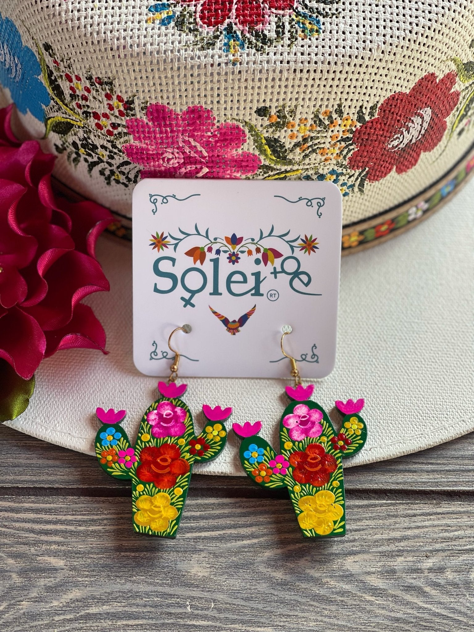 Hand Painted Artisanal Earrings. Mexican Cactus Earrings. Mexican Earrings. Aretes Cactus - Solei Store