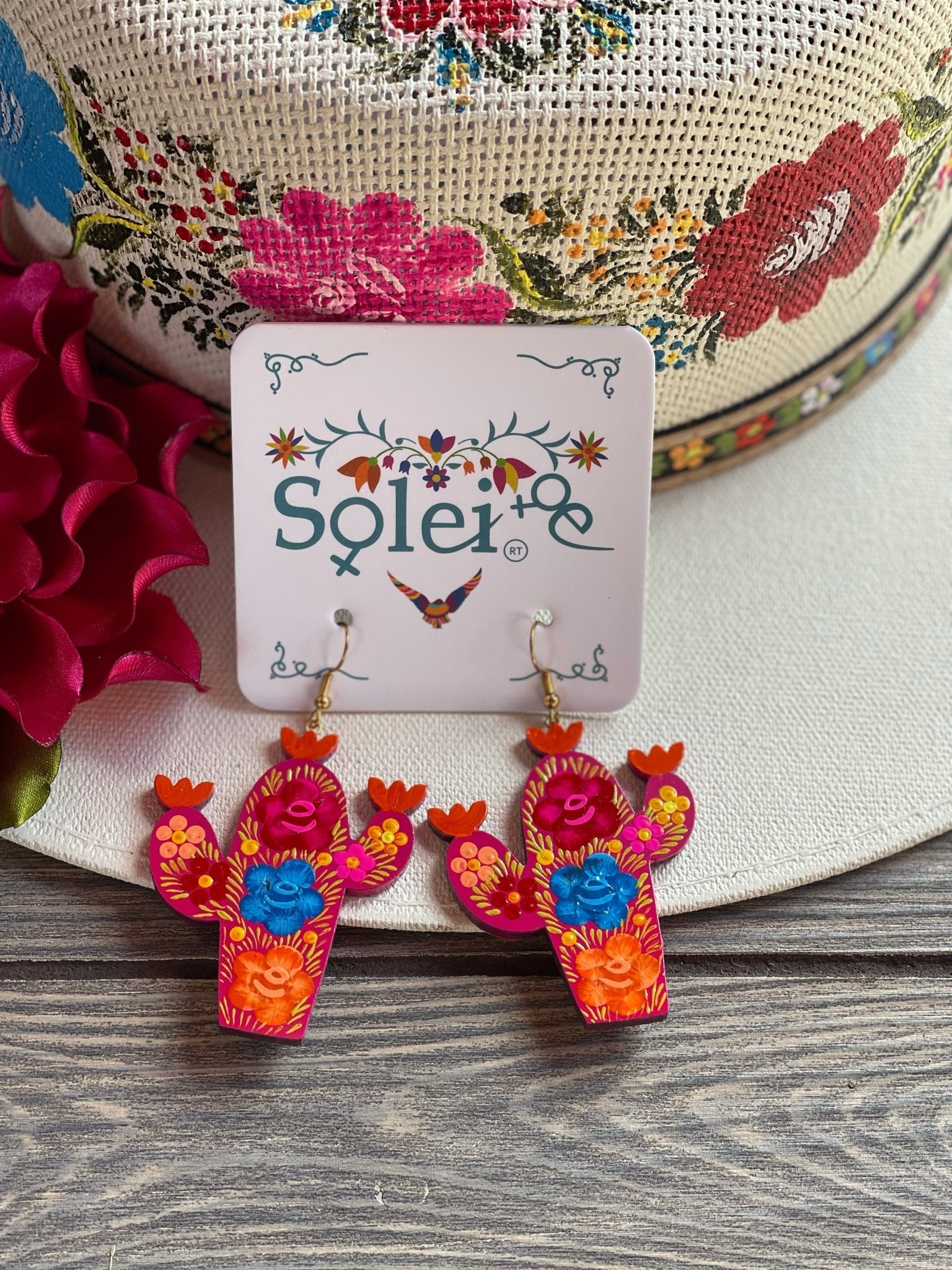 Hand Painted Artisanal Earrings. Mexican Cactus Earrings. Mexican Earrings. Aretes Cactus - Solei Store