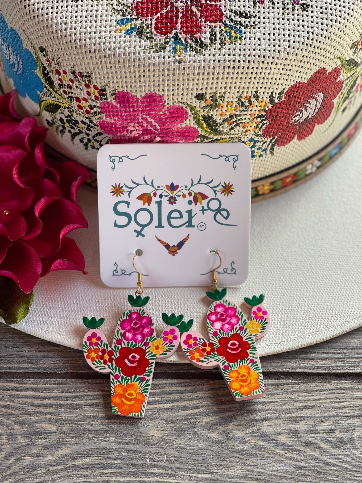 Hand Painted Artisanal Earrings. Mexican Cactus Earrings. Mexican Earrings. Aretes Cactus - Solei Store