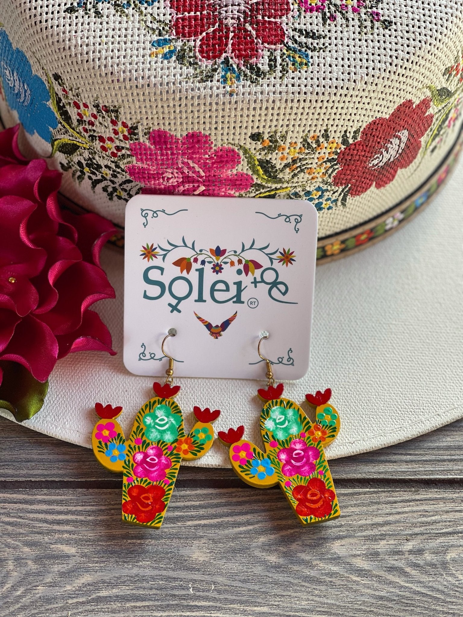 Hand Painted Artisanal Earrings. Mexican Cactus Earrings. Mexican Earrings. Aretes Cactus - Solei Store