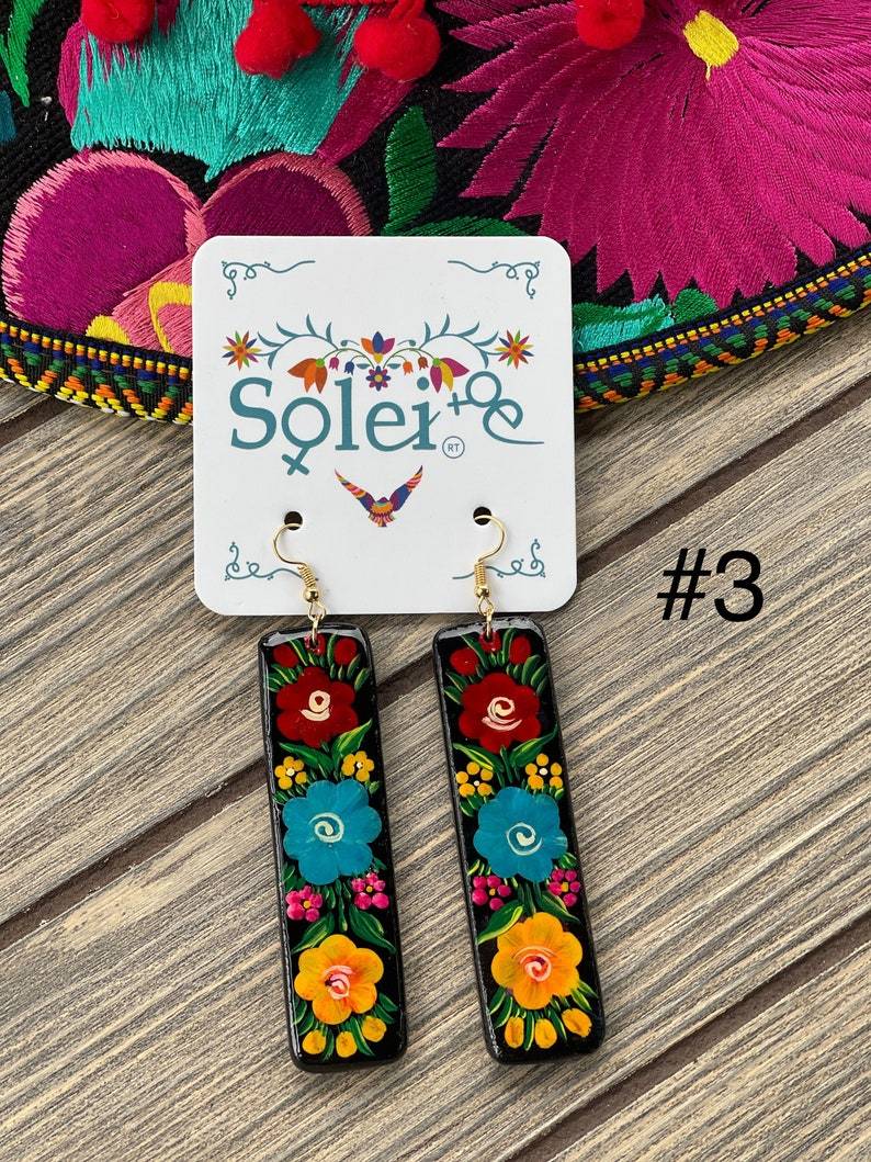 Hand Painted Artisanal Earrings. Mexican Floral Earrings. Mexican Traditional Jewelry. Aretes Susy - Solei Store