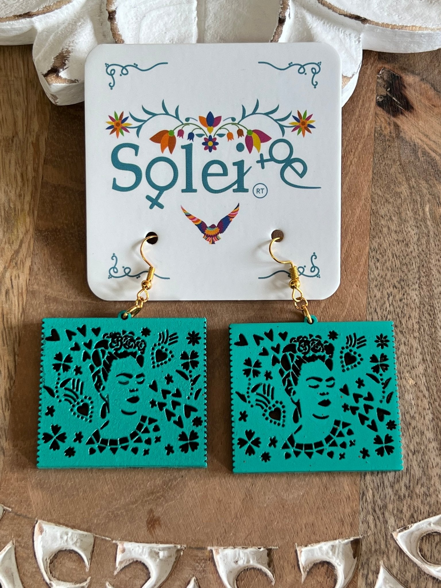 Hand Painted Artisanal Earrings. Papel Picado Frida Earrings. - Solei Store