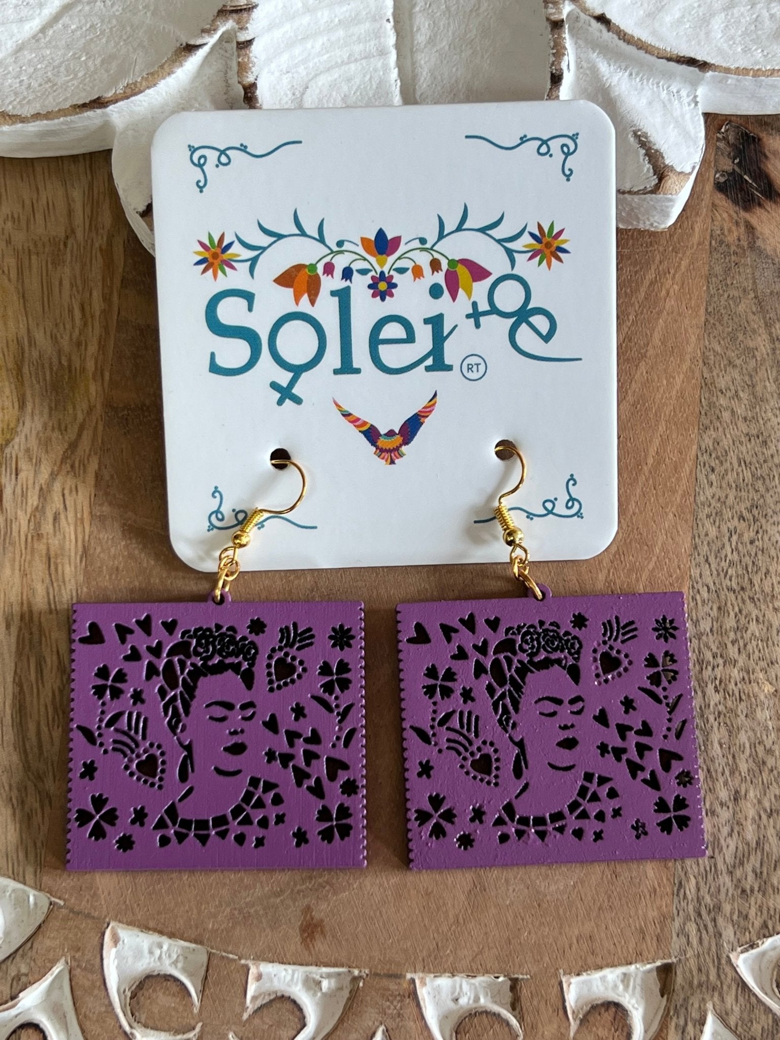 Hand Painted Artisanal Earrings. Papel Picado Frida Earrings. - Solei Store