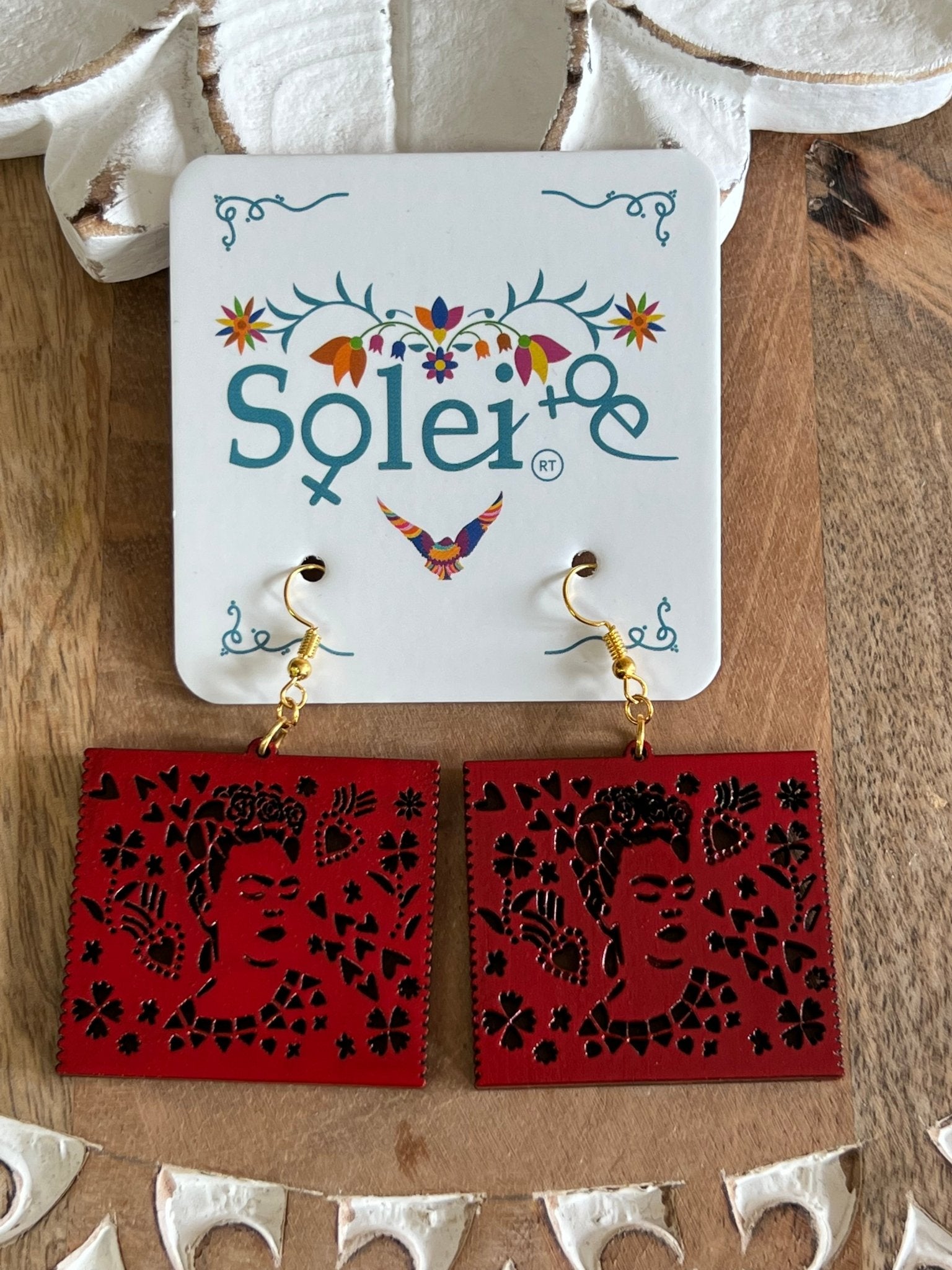 Hand Painted Artisanal Earrings. Papel Picado Frida Earrings. - Solei Store