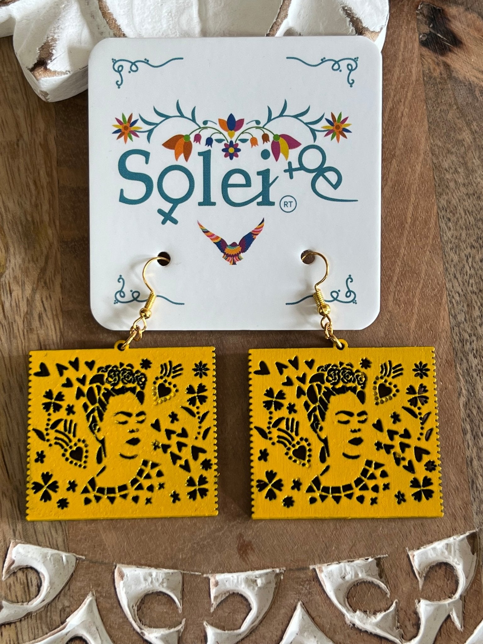 Hand Painted Artisanal Earrings. Papel Picado Frida Earrings. - Solei Store