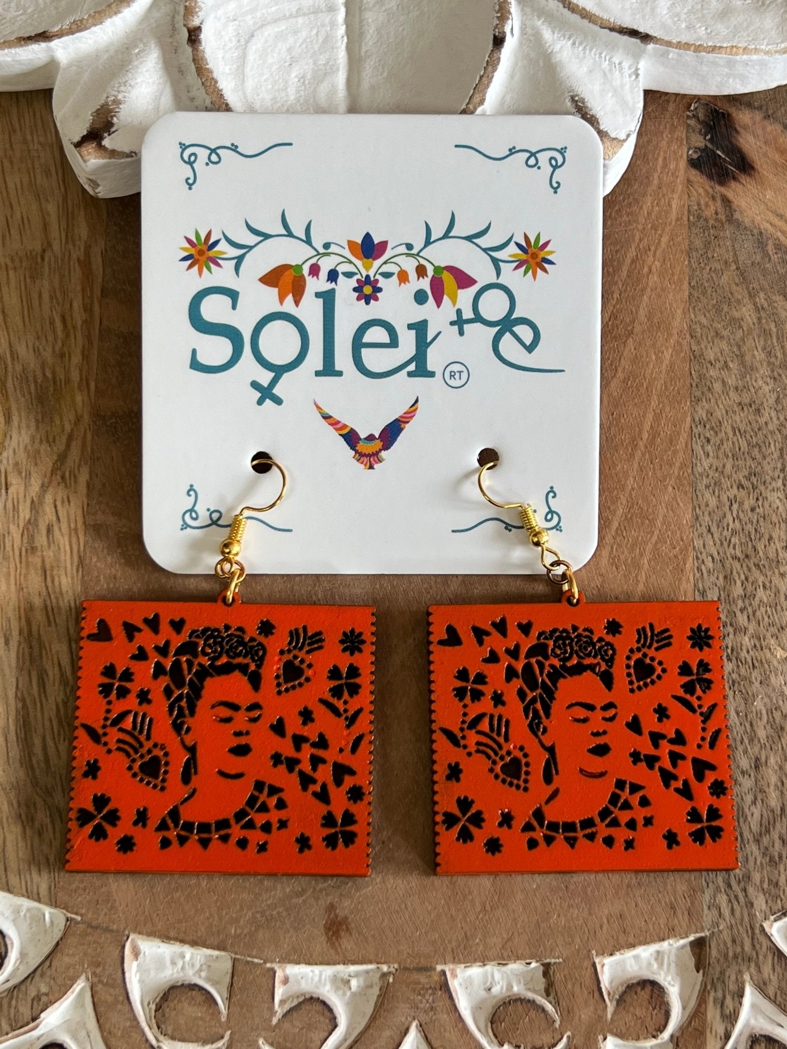 Hand Painted Artisanal Earrings. Papel Picado Frida Earrings. - Solei Store