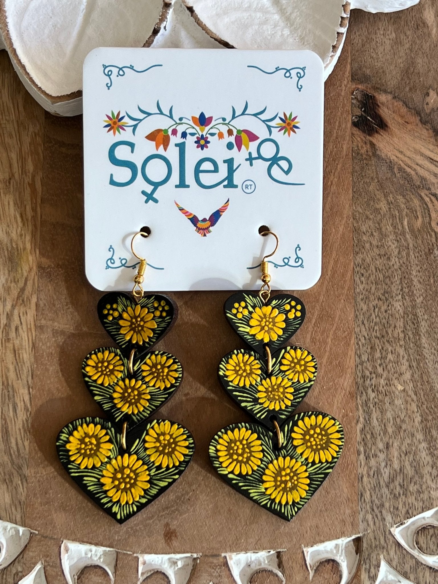 Hand Painted Dangle Artisanal Earrings. Aretes Corazones. - Solei Store