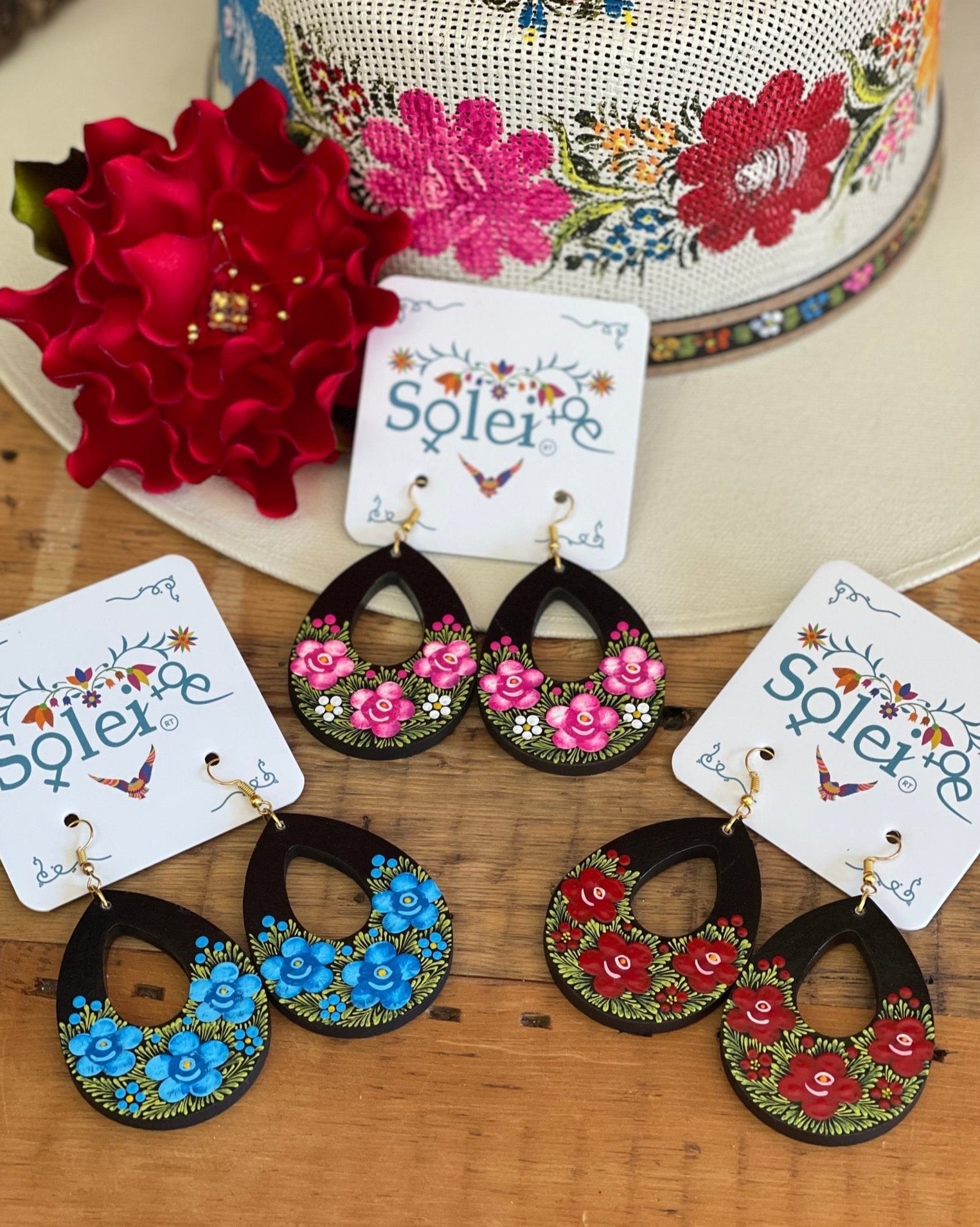 Hand Painted Mexican Floral Earrings. Arracada Floral - Solei Store