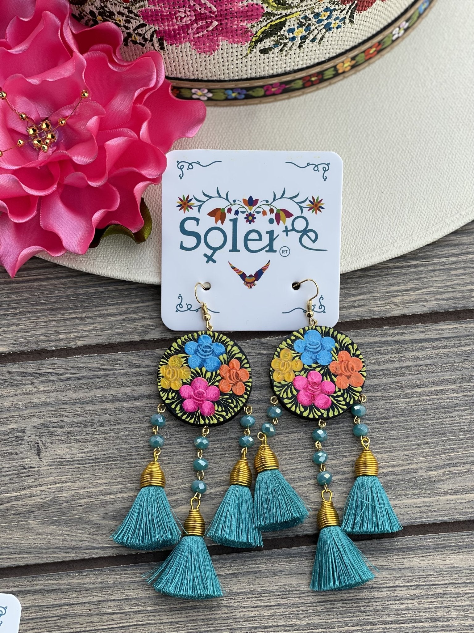 Hand Painted Wood Artisanal Benita Earrings - Solei Store