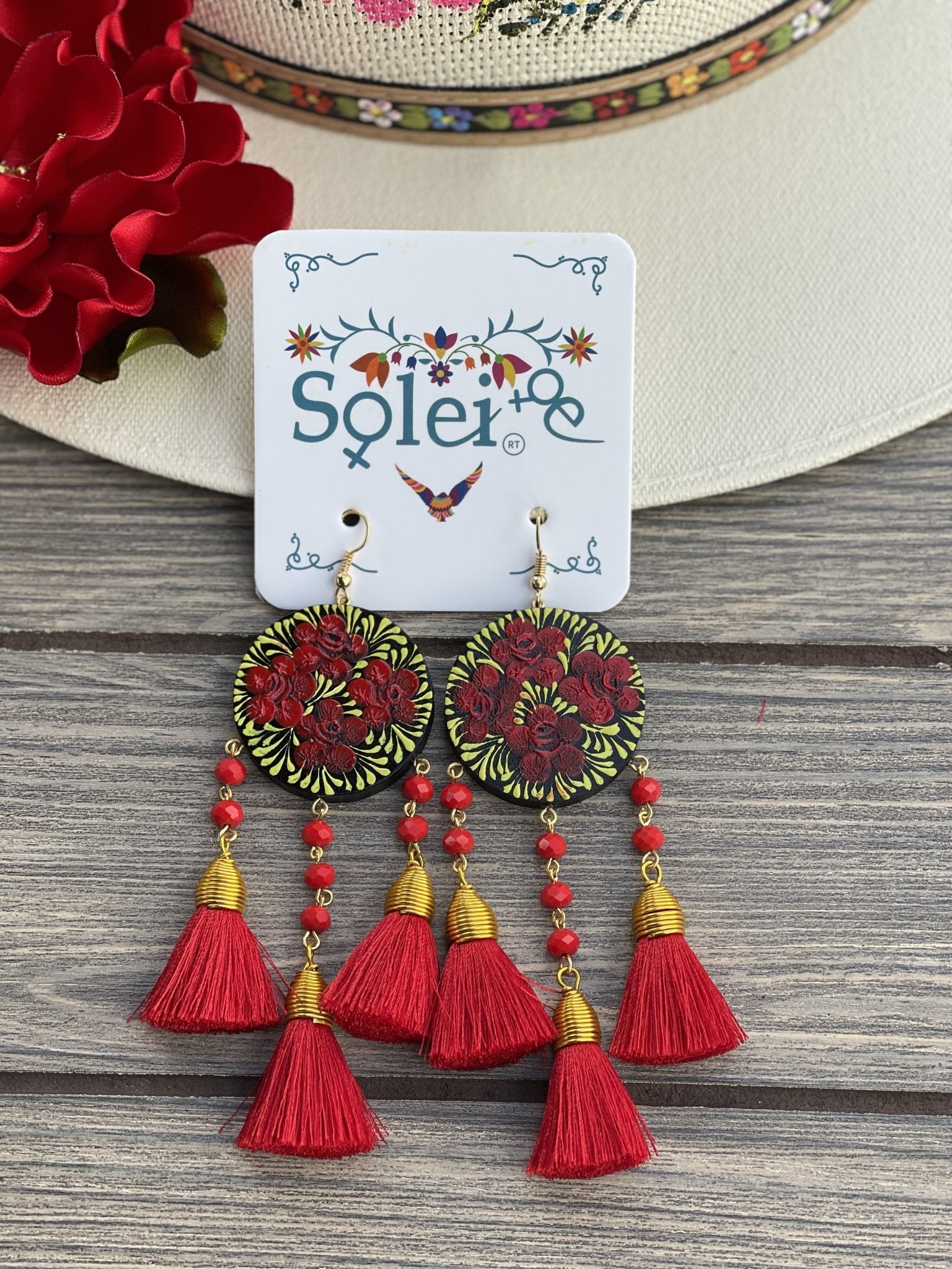 Hand Painted Wood Artisanal Benita Earrings - Solei Store