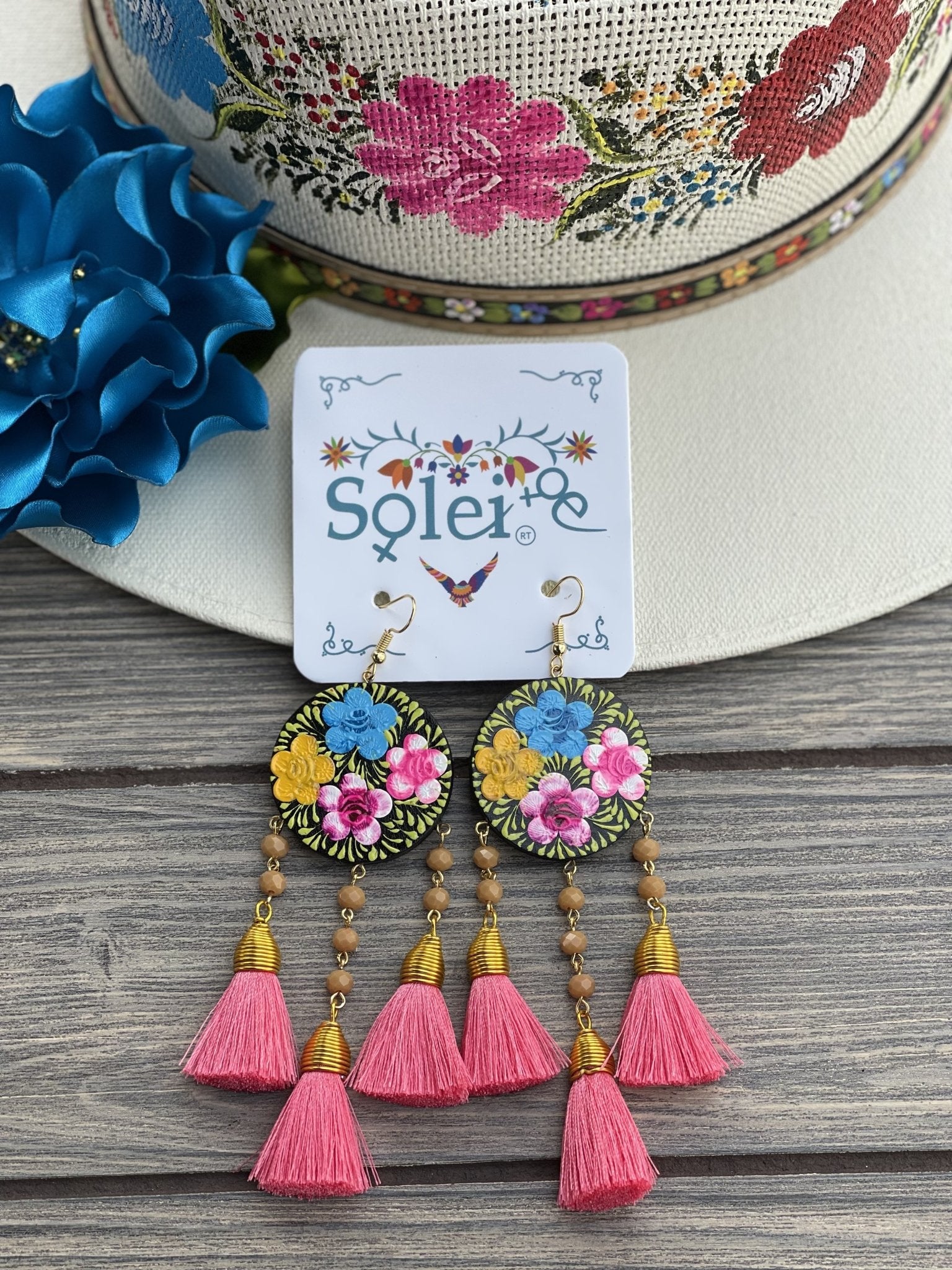 Hand Painted Wood Artisanal Benita Earrings - Solei Store