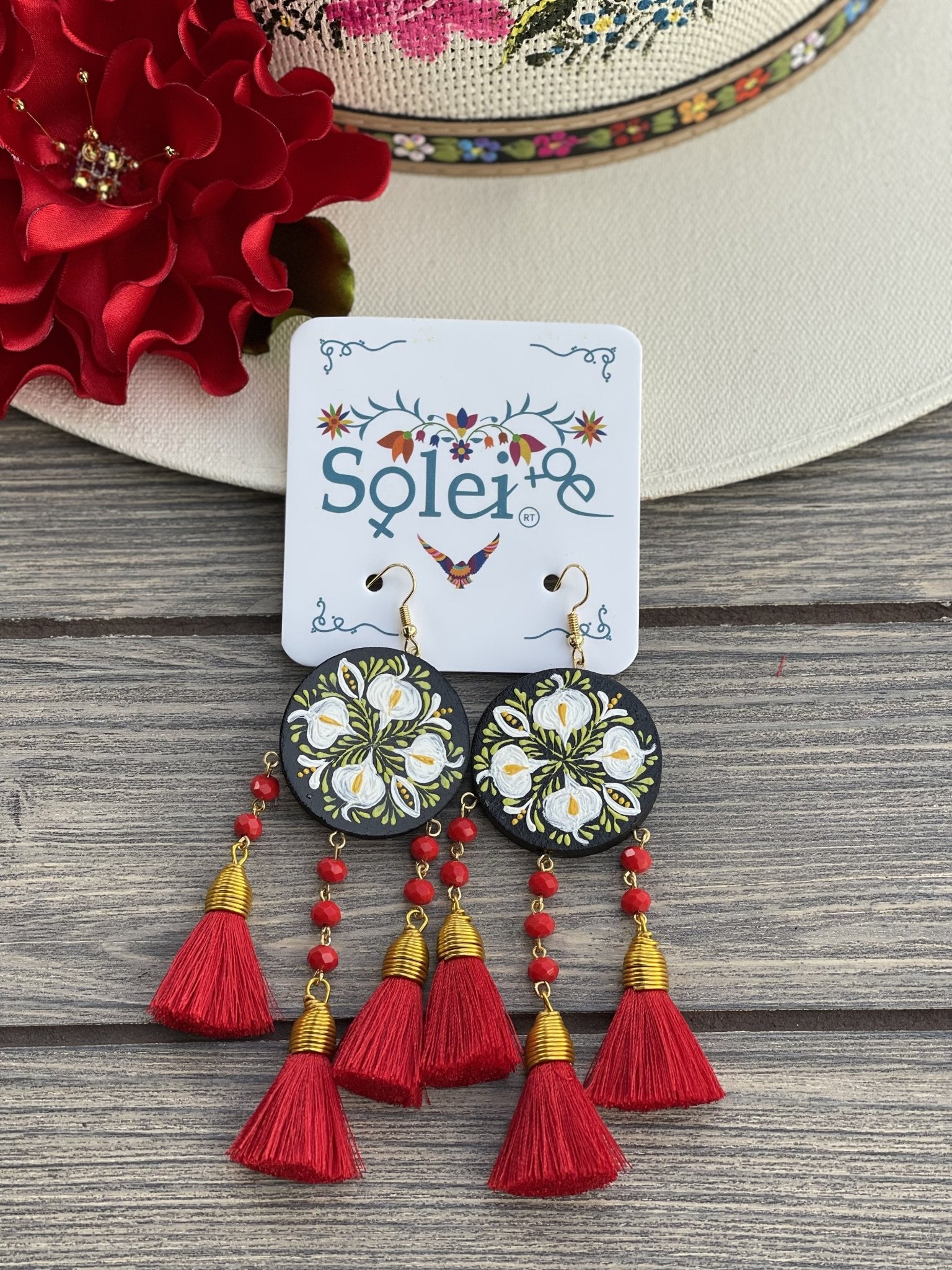 Hand Painted Wood Artisanal Benita Earrings - Solei Store