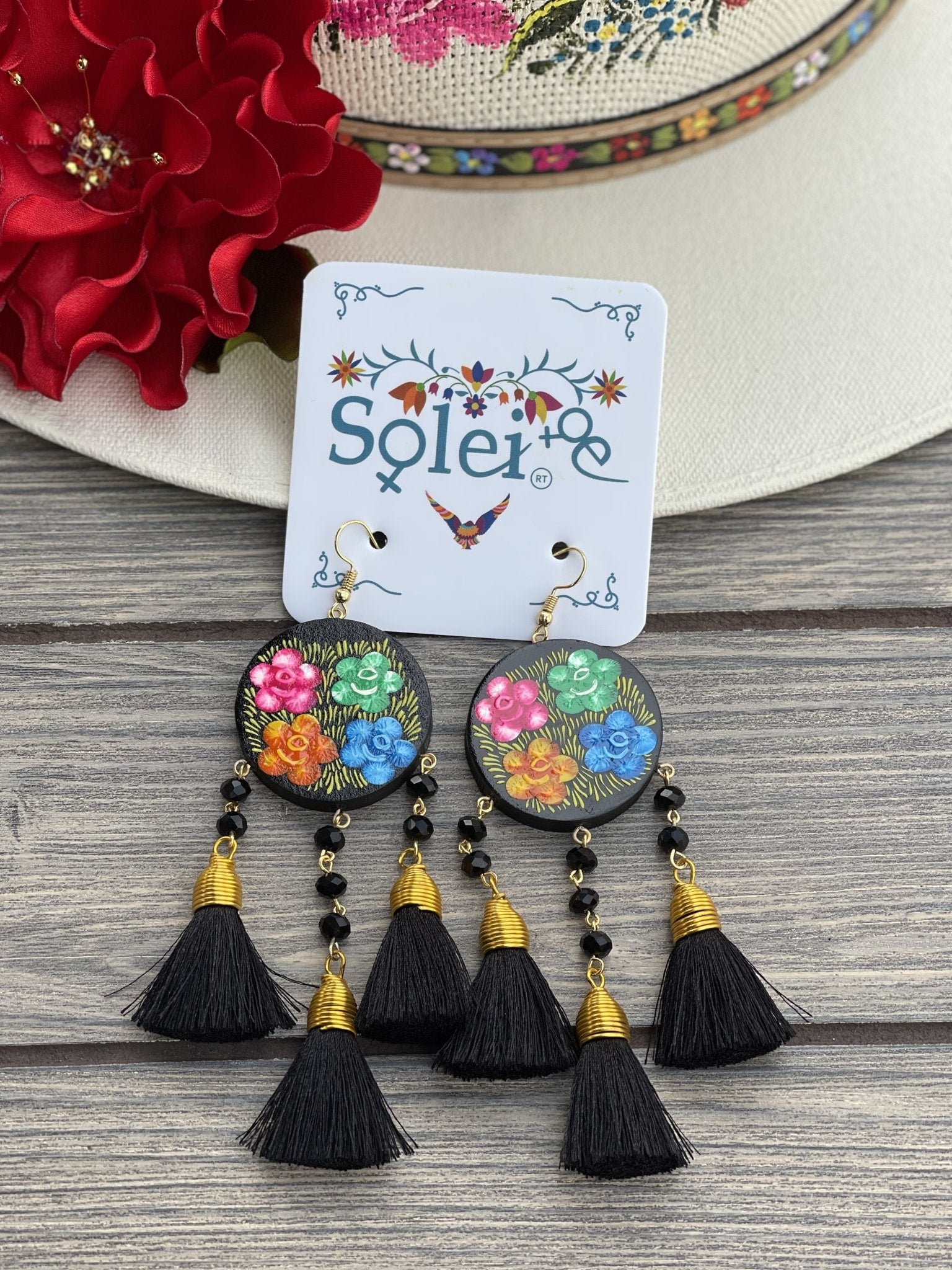 Hand Painted Wood Artisanal Benita Earrings - Solei Store