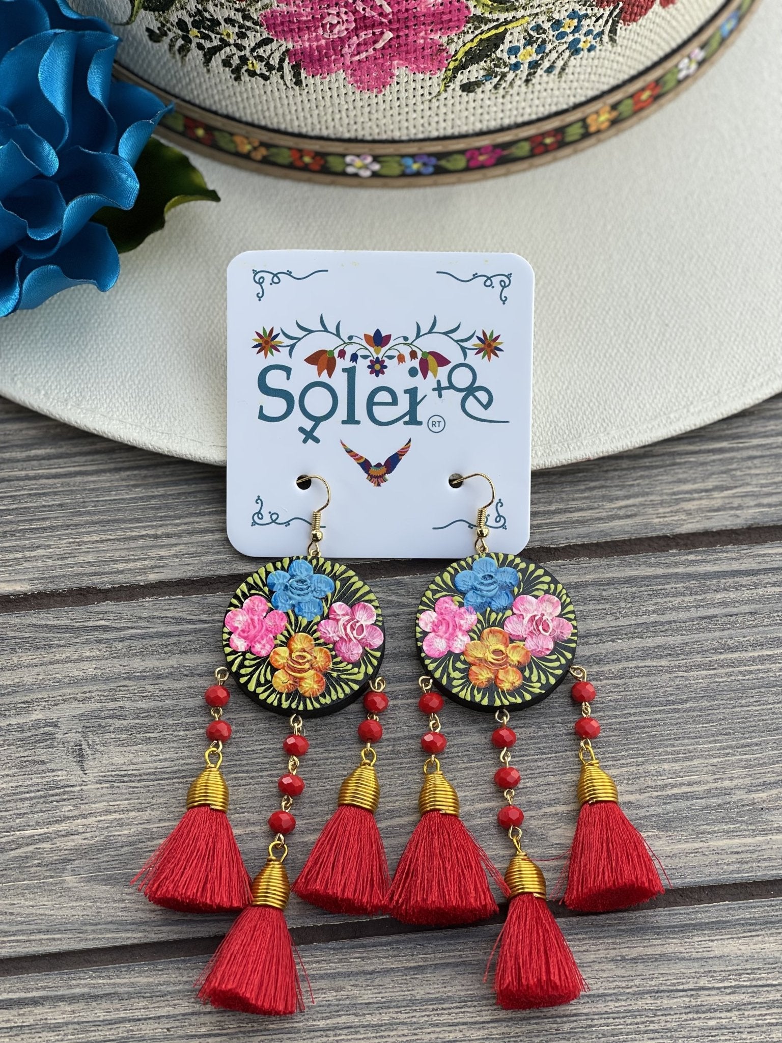 Hand Painted Wood Artisanal Benita Earrings - Solei Store