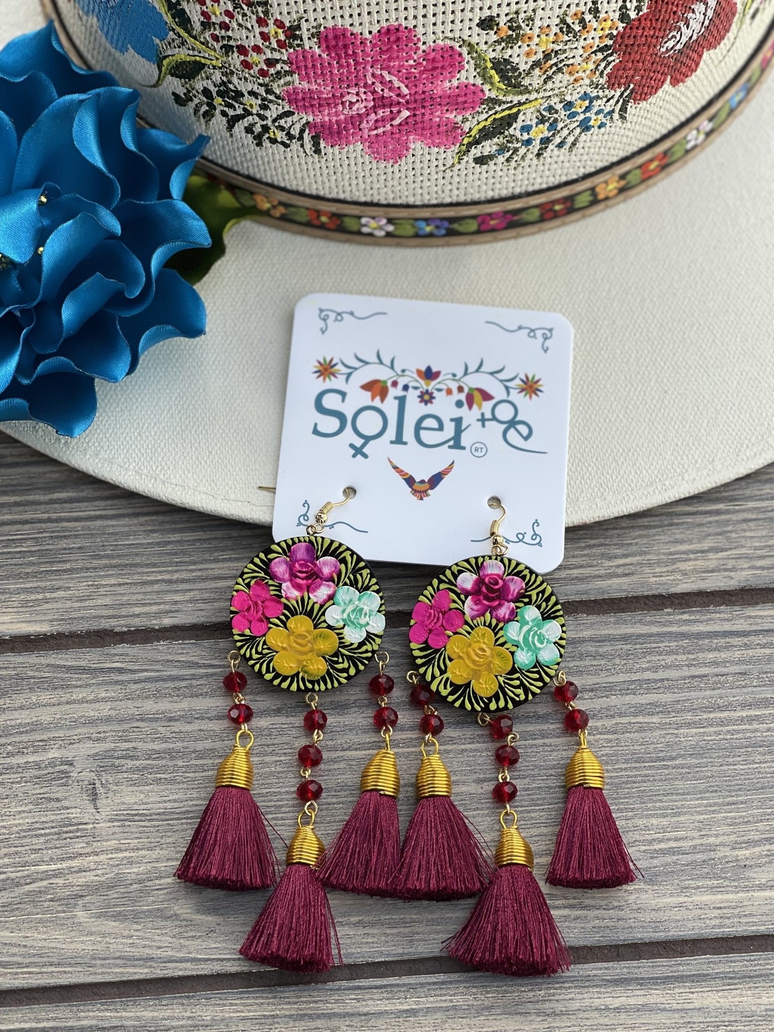 Hand Painted Wood Artisanal Benita Earrings - Solei Store