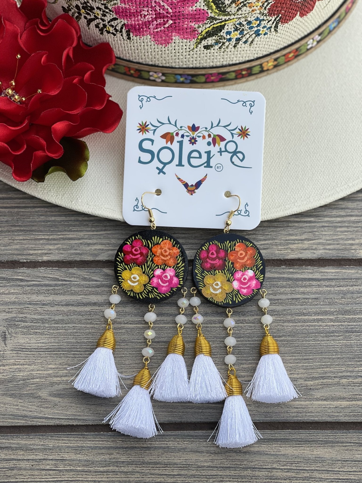 Hand Painted Wood Artisanal Benita Earrings - Solei Store