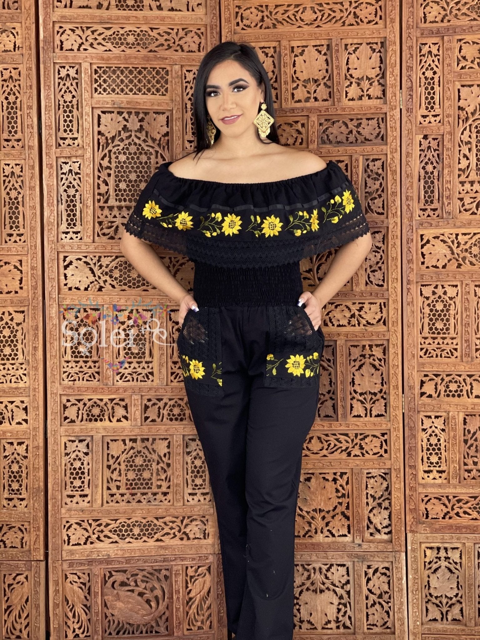 Jumpsuit Girasol. Sunflower Embroidered Jumpsuit. - Solei Store