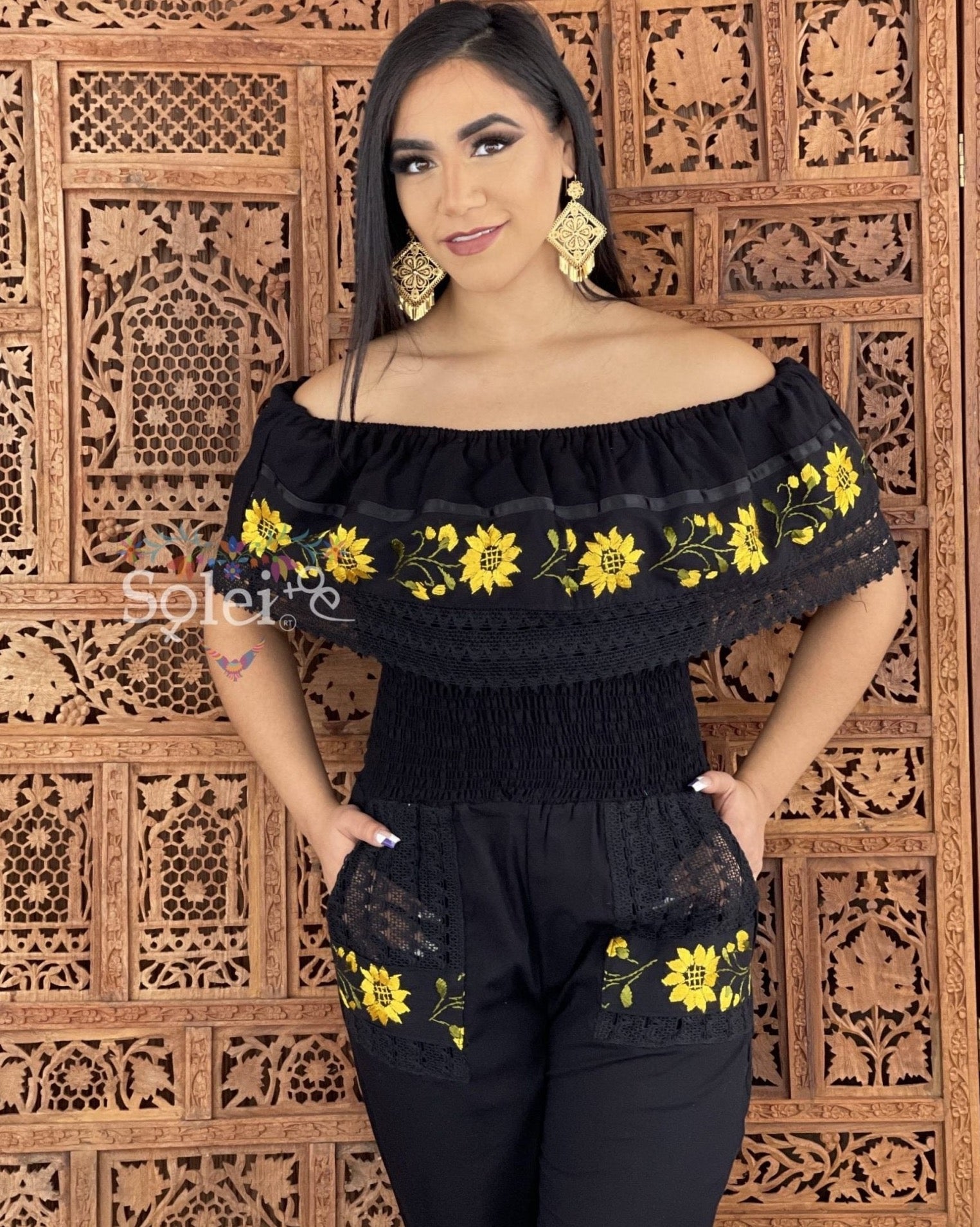 Jumpsuit Girasol. Sunflower Embroidered Jumpsuit. - Solei Store