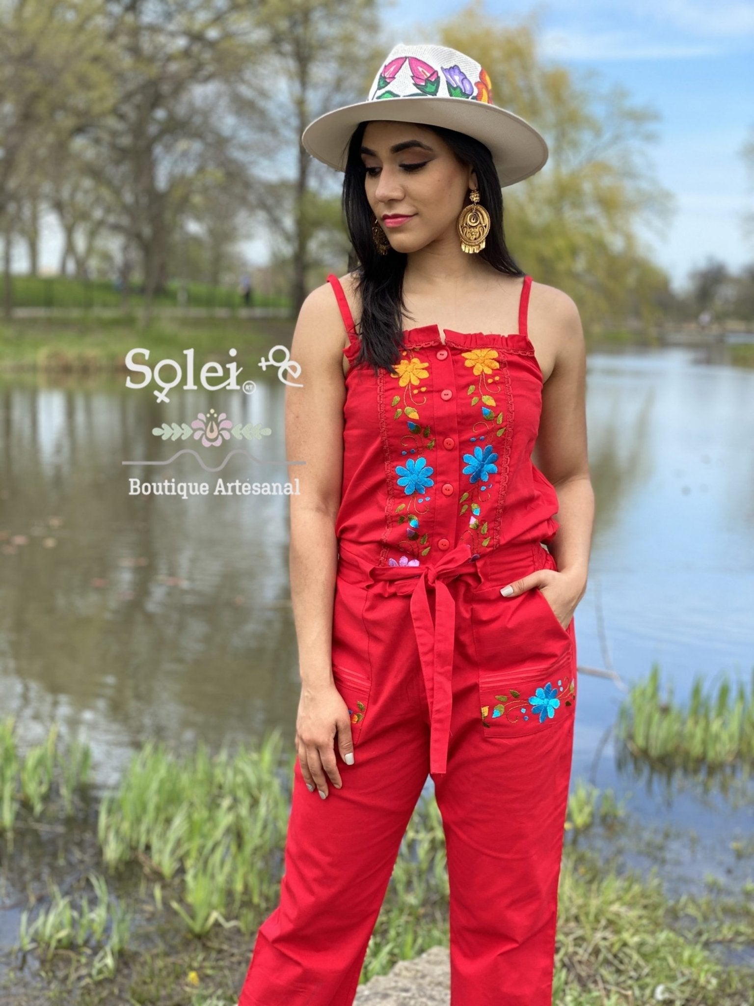 Jumpsuit Marbella. Mexican Floral Hand Embroidered Jumpsuit. - Solei Store