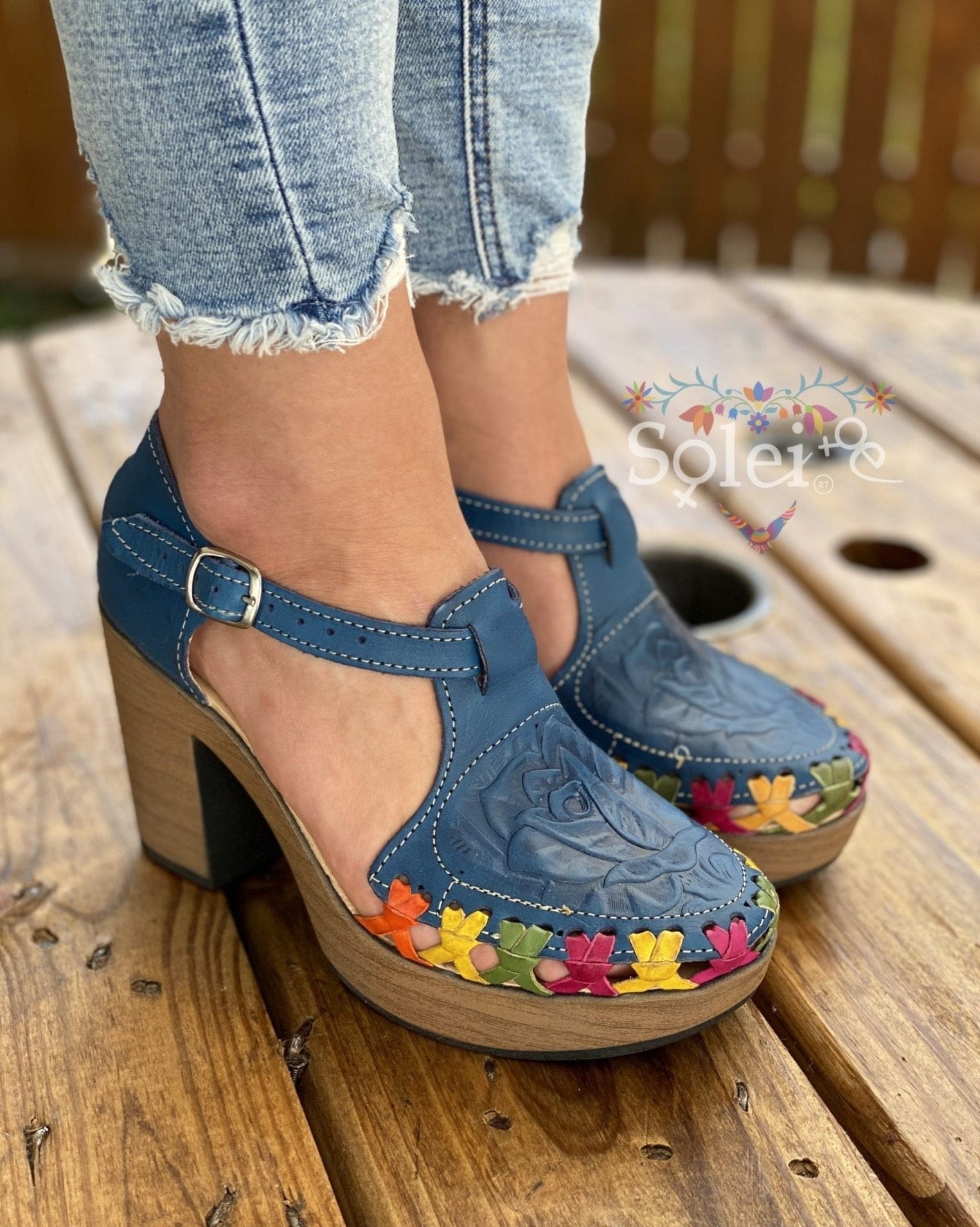 Karen Heels. Mexican Artisanal Leather Block Heels. - Solei Store