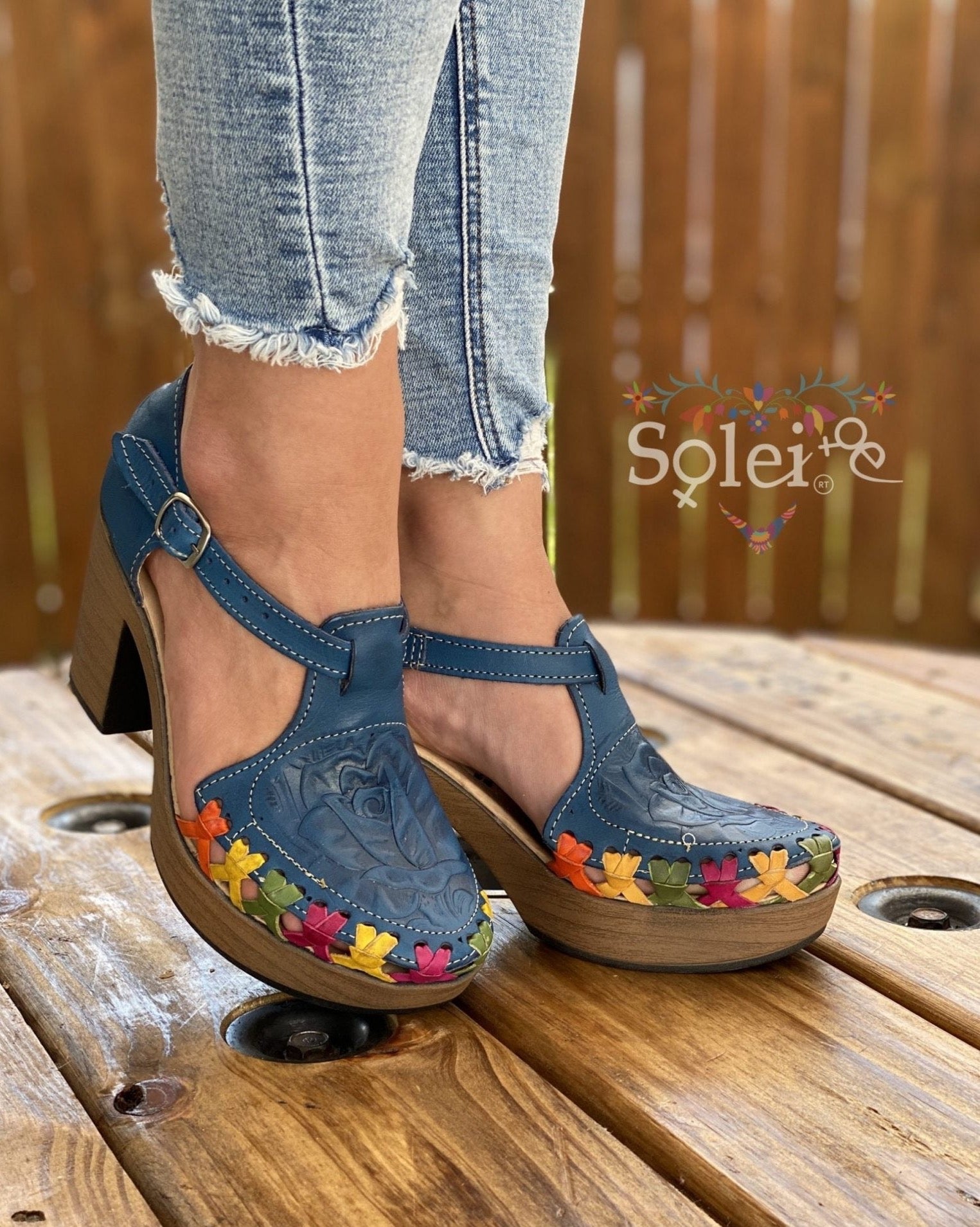 Karen Heels. Mexican Artisanal Leather Block Heels. - Solei Store
