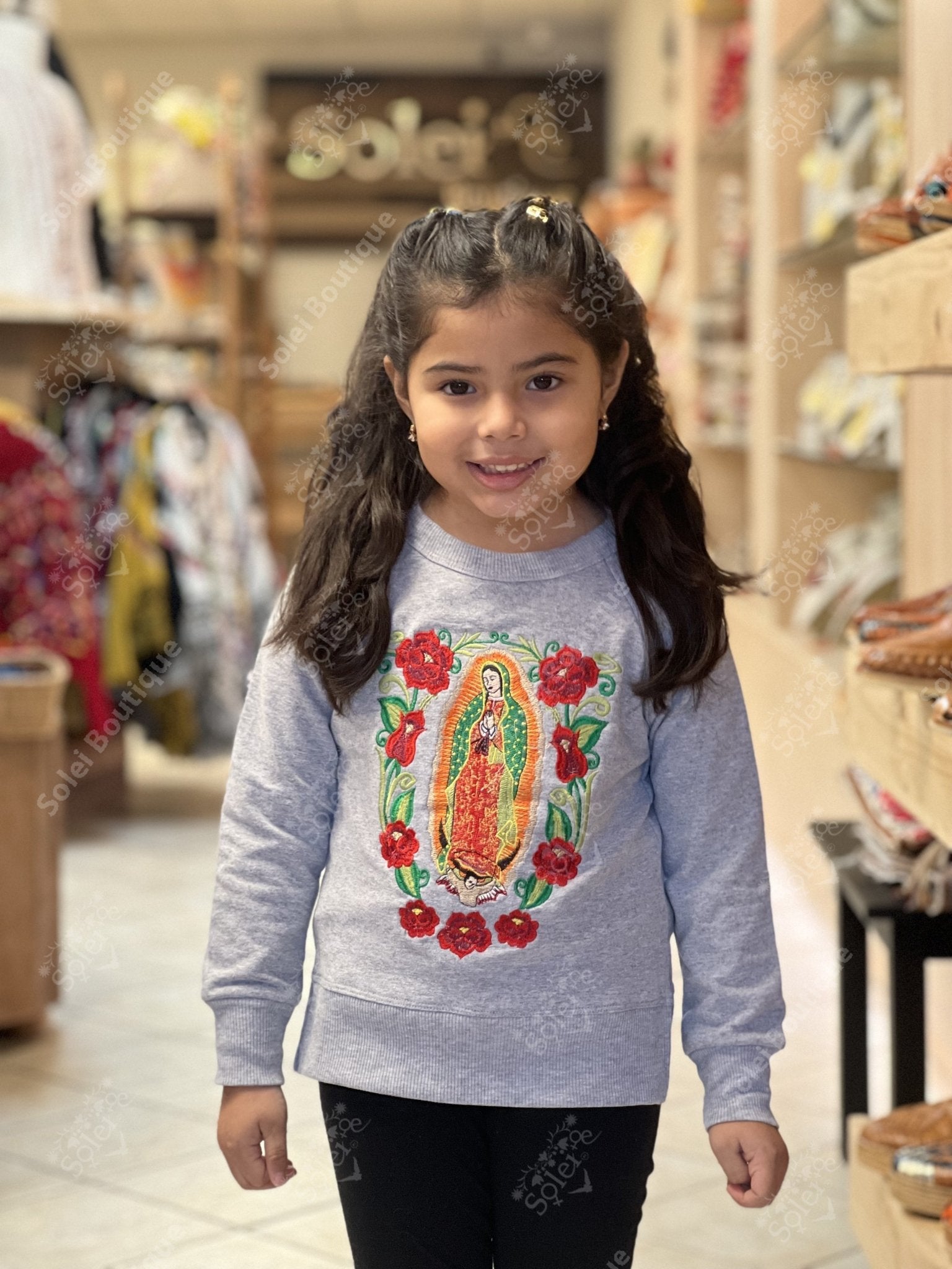 Lady Of Guadalupe Virgin Embroidered Girls Sweatshirt. Sudadera Virgen Niña. - Solei Store