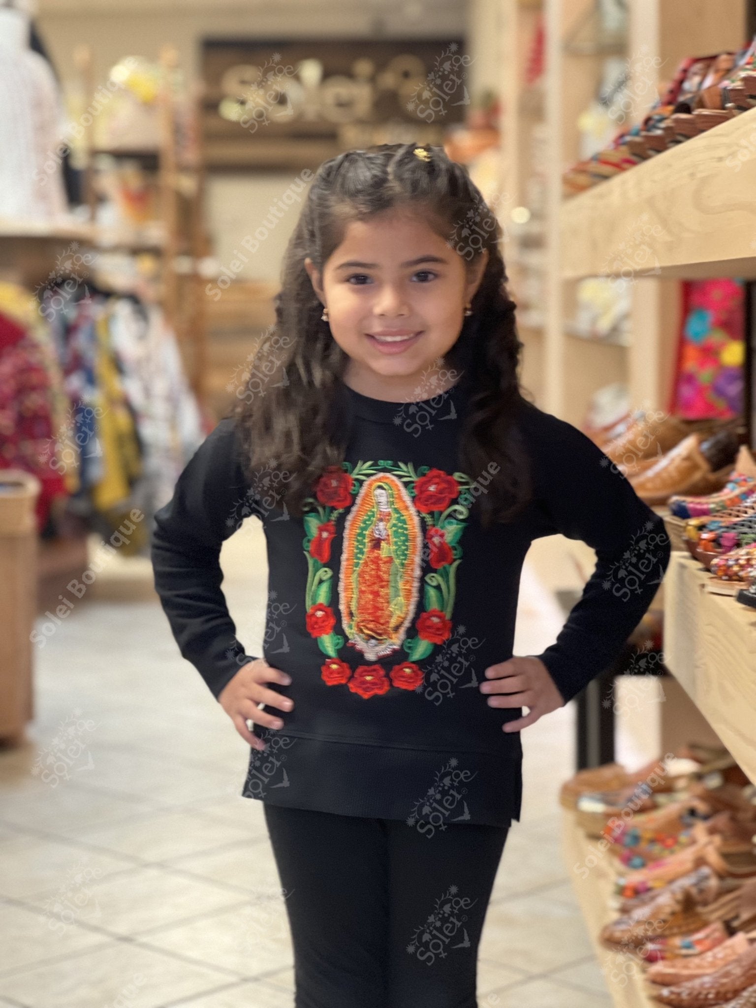Lady Of Guadalupe Virgin Embroidered Girls Sweatshirt. Sudadera Virgen Niña. - Solei Store