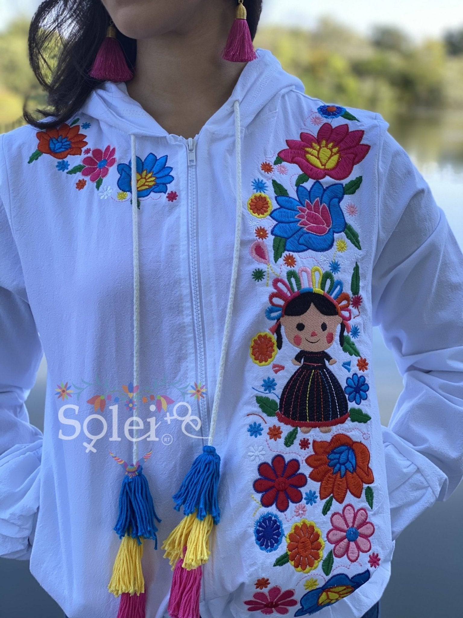 Lele Windbreaker jacket floral & Lele Doll Mexican design embroidered - Solei Store