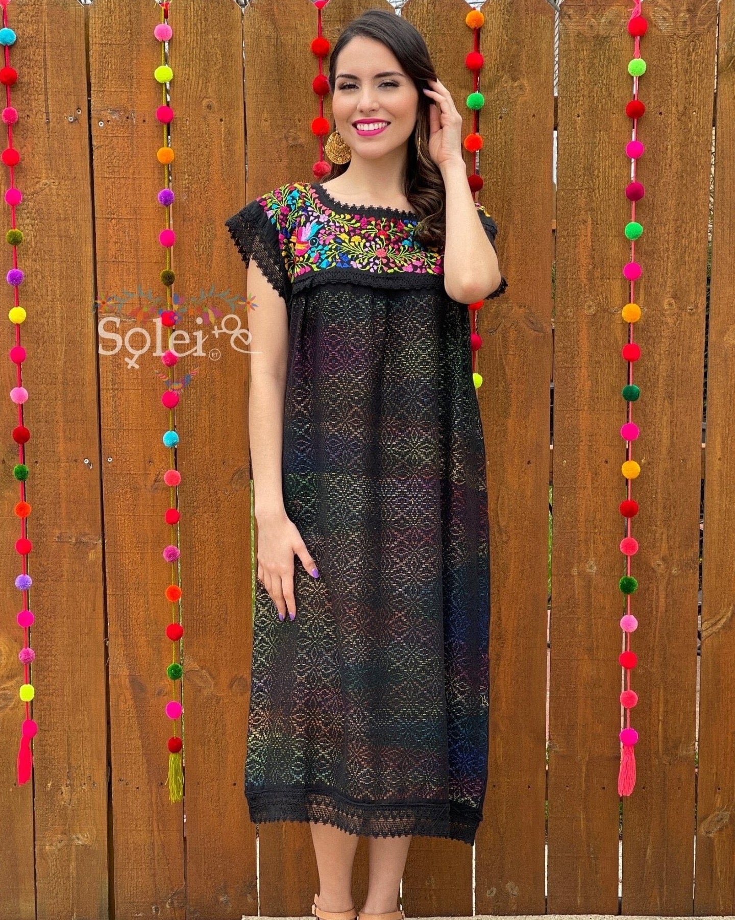 Long Embroidered Dress Made on a Loom. Artisanal Handmade Dress. Vestido Mitla Largo - Solei Store