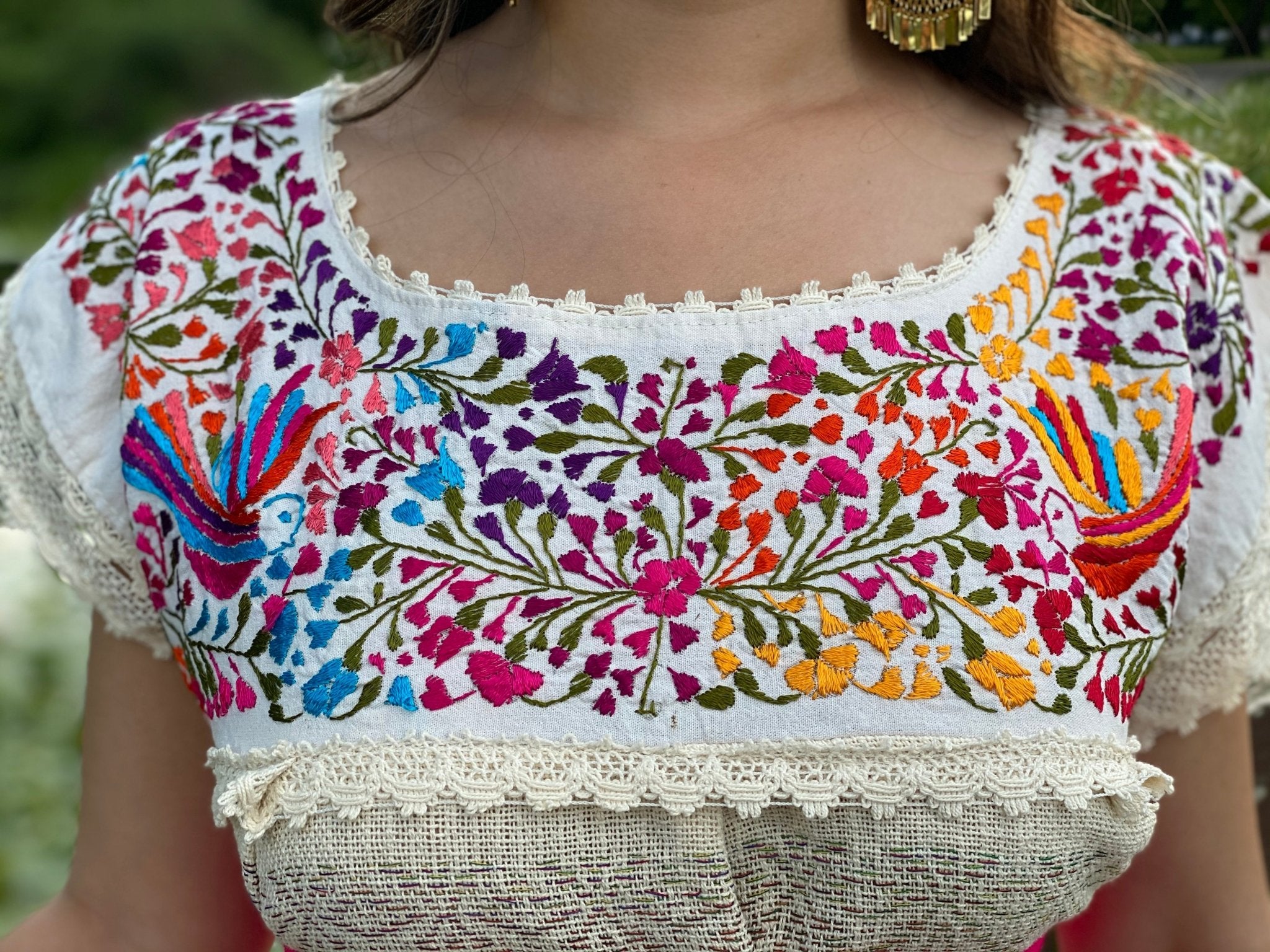 Long Embroidered Dress Made on a Loom. Artisanal Handmade Dress. Vestido Mitla Largo - Solei Store