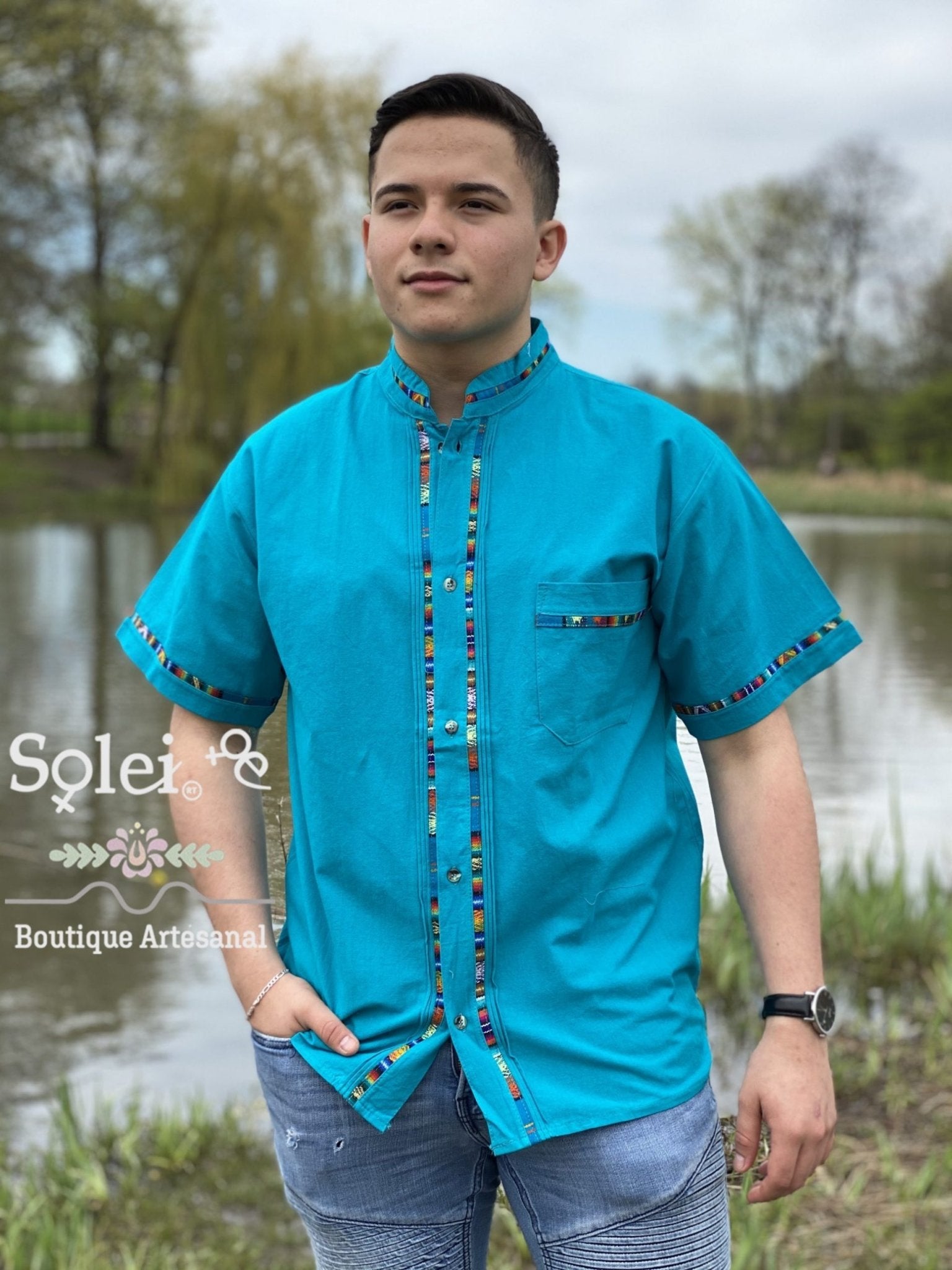 Mens Guayabera. Mens Traditional Mexican Button Up Shirt. - Solei Store