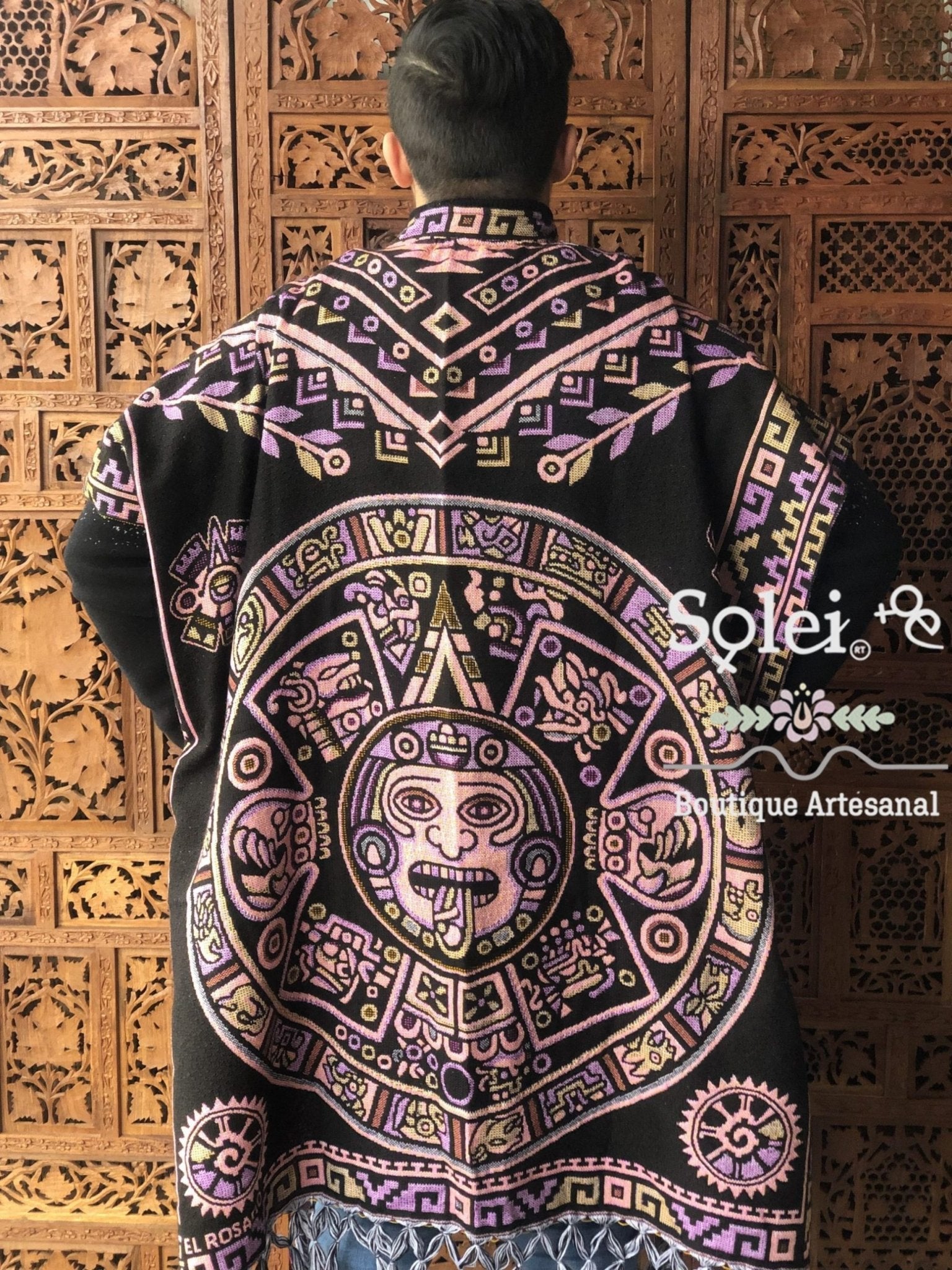 Mens Mexican Aztec Calendar Poncho. Gaban Calendario Azteca. - Solei Store