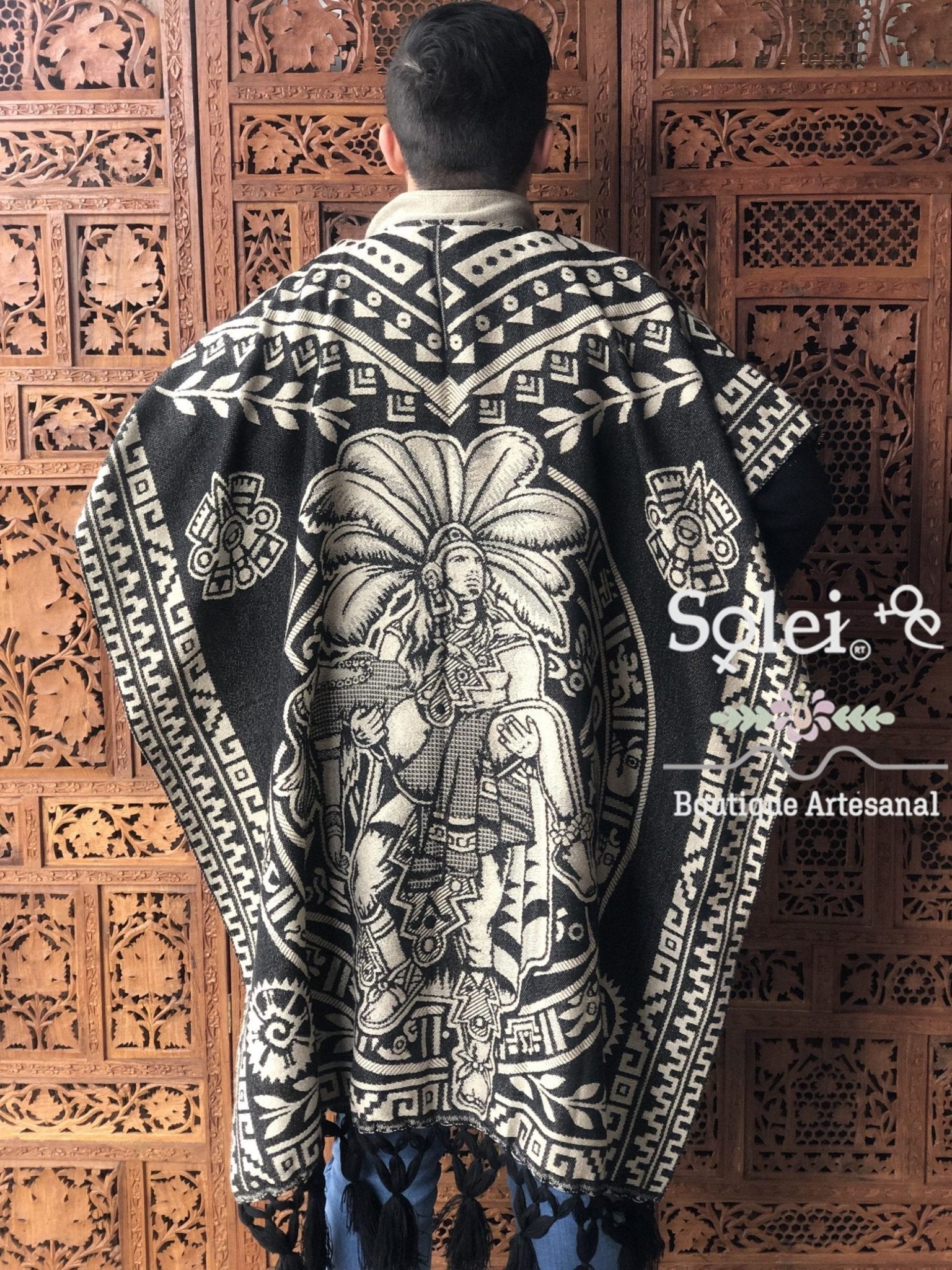 Mens Mexican Aztec Calendar Poncho. Gaban Calendario Azteca. - Solei Store