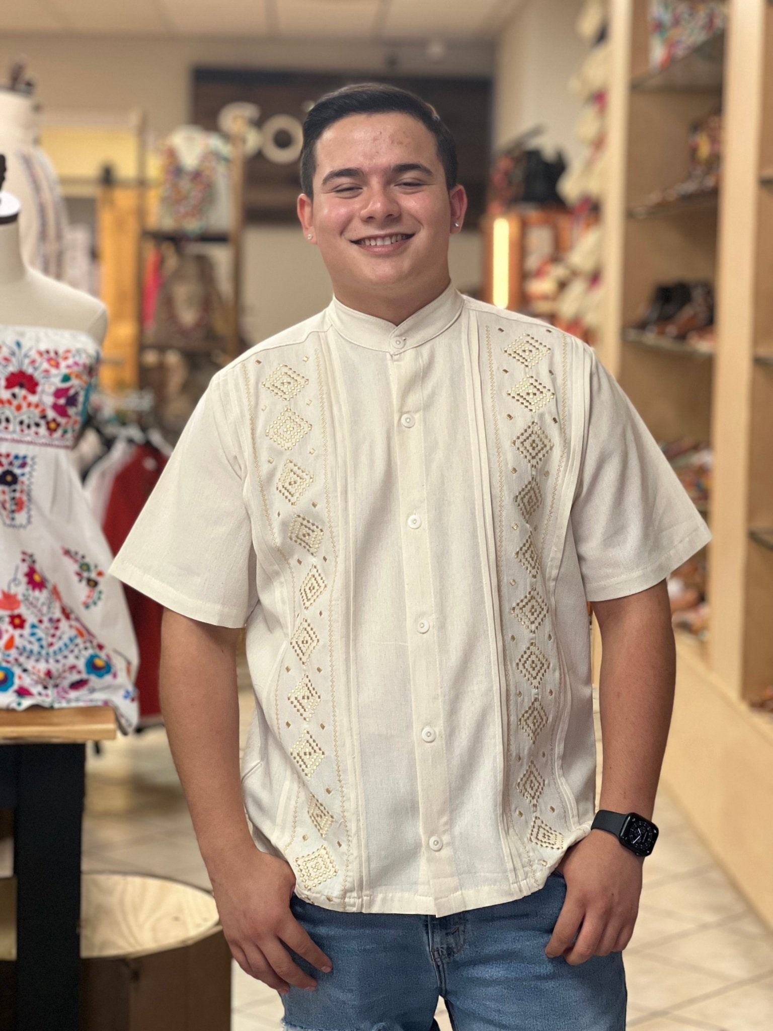 Men's Mexican Traditional Embroidered Guayabera. Guayabera Maya - Solei Store