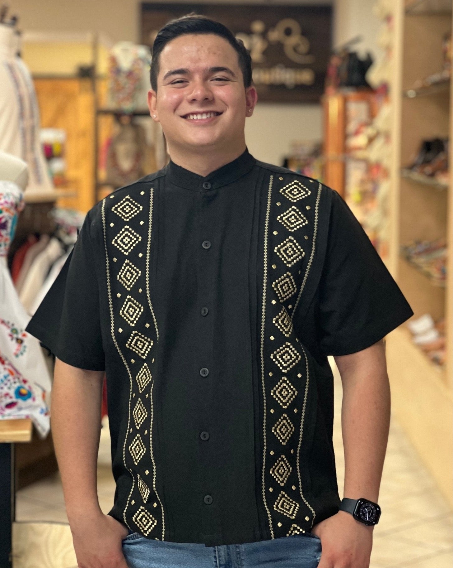 Men's Mexican Traditional Embroidered Guayabera. Guayabera Maya - Solei Store