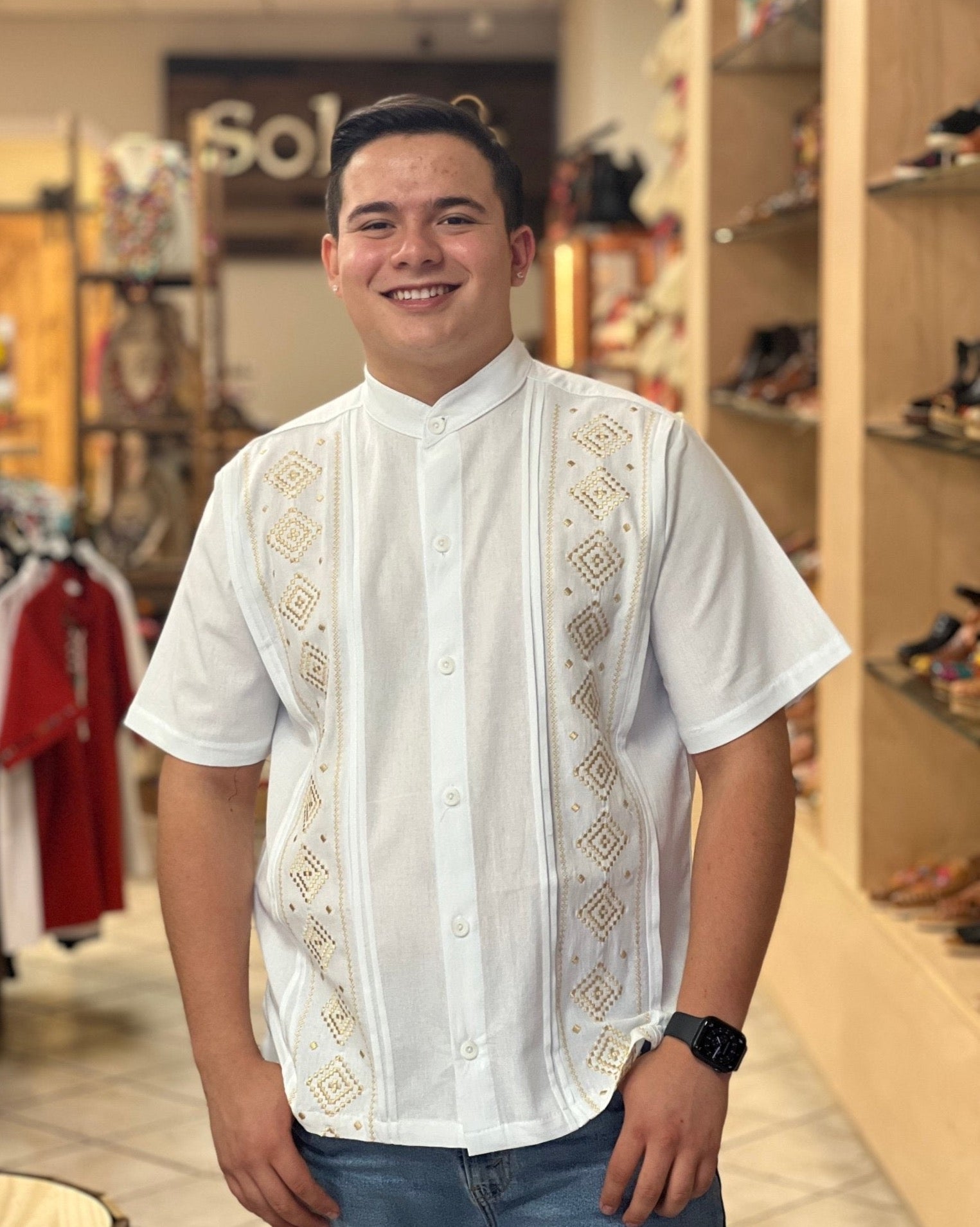 Men's Mexican Traditional Embroidered Guayabera. Guayabera Maya - Solei Store