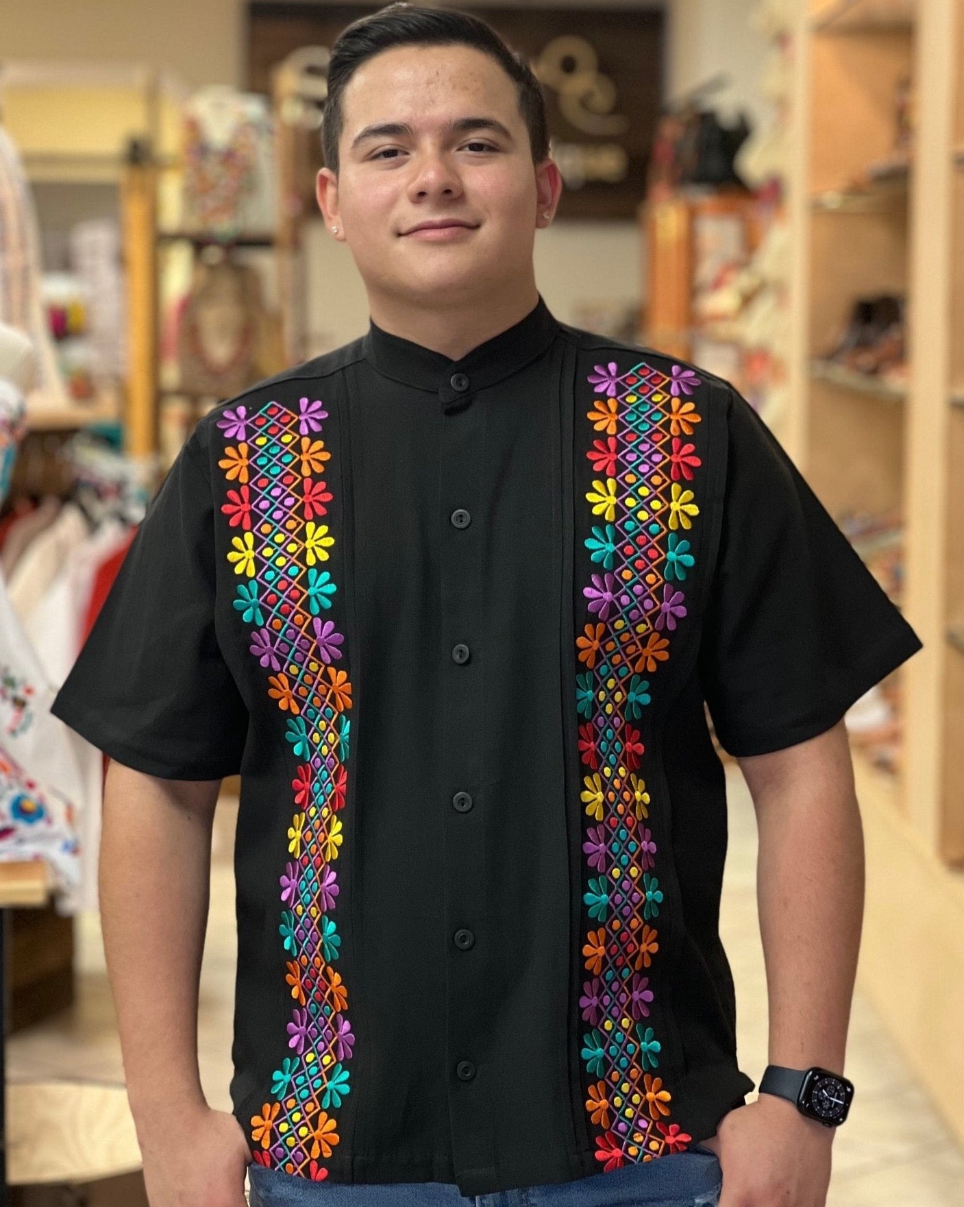 Men's Mexican Traditional Floral Embroidered Guayabera. Guayabera Tulum - Solei Store