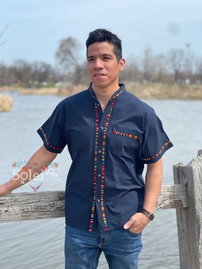 Mens Traditional Mexican Button Up Shirt. Mens Guayabera. - Solei Store